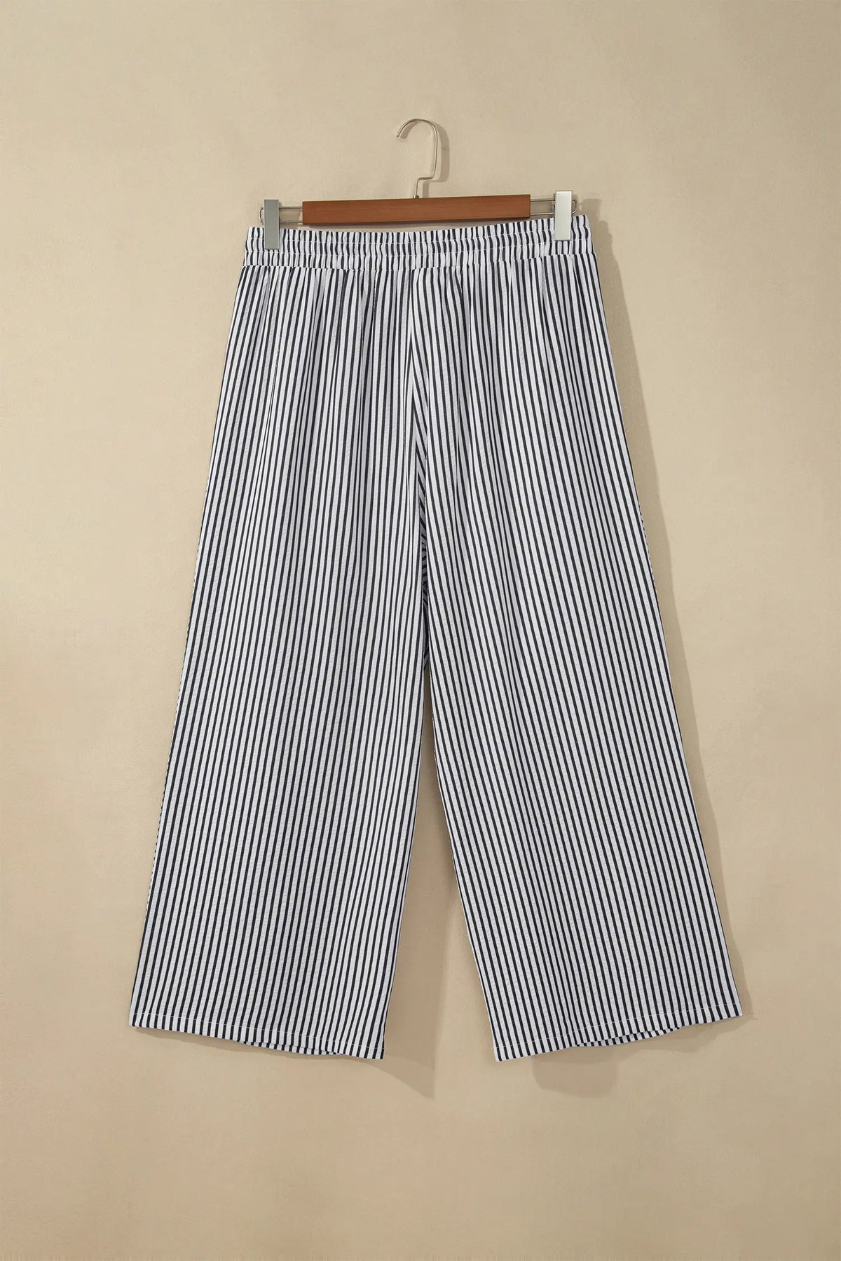 Plus Size Tie Waist Loose Pants – Black Stripe
