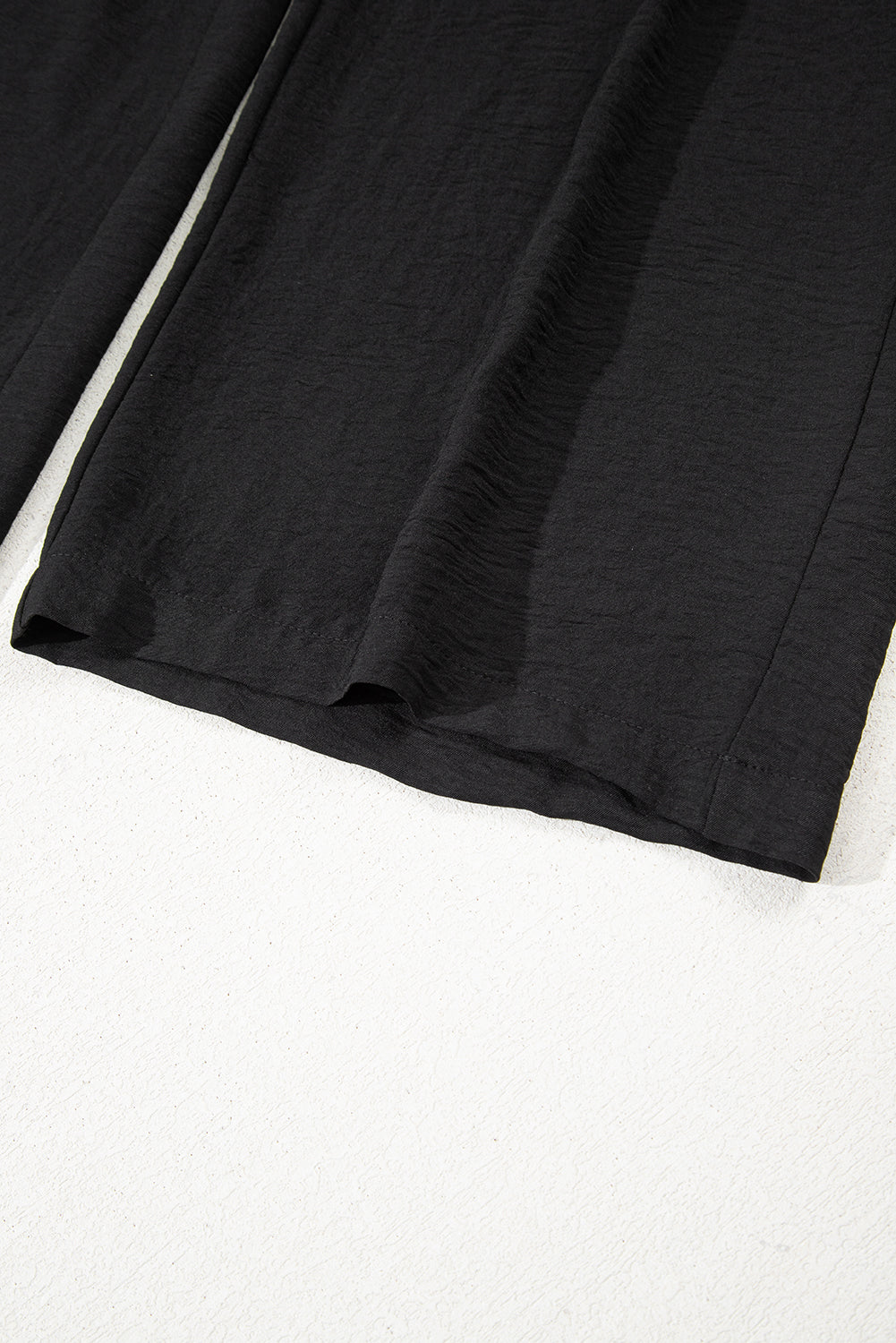 Black Drawstring Frilled Waist Wide Leg Utility Trousers Lightweight eAura
