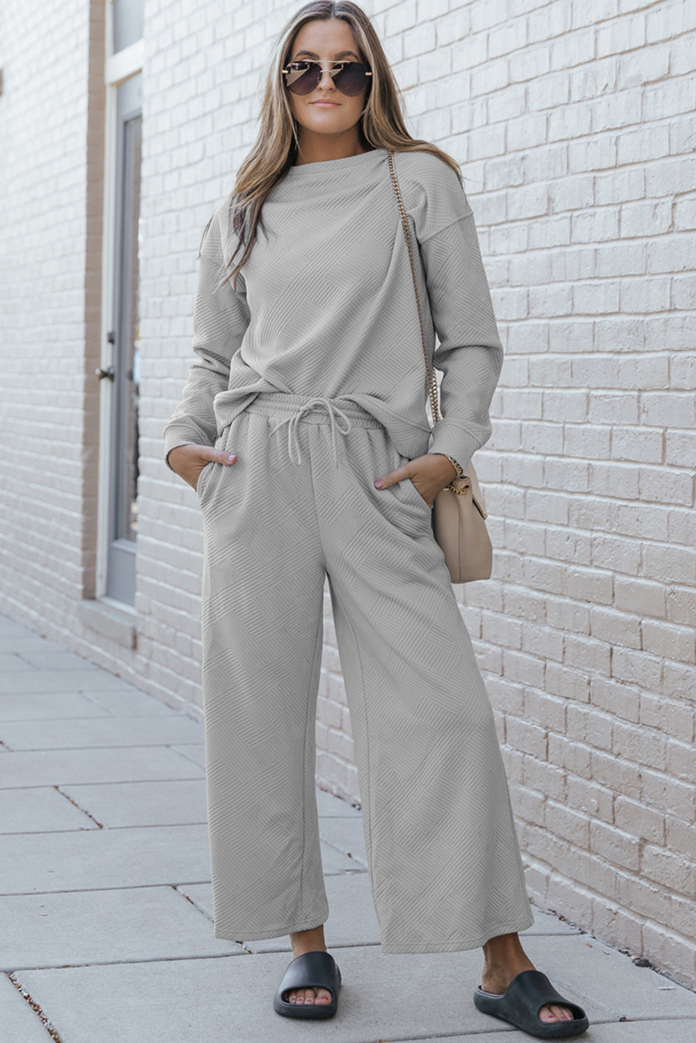 Red Dahlia Ultra Loose Textured 2pcs Slouchy Outfit eAura