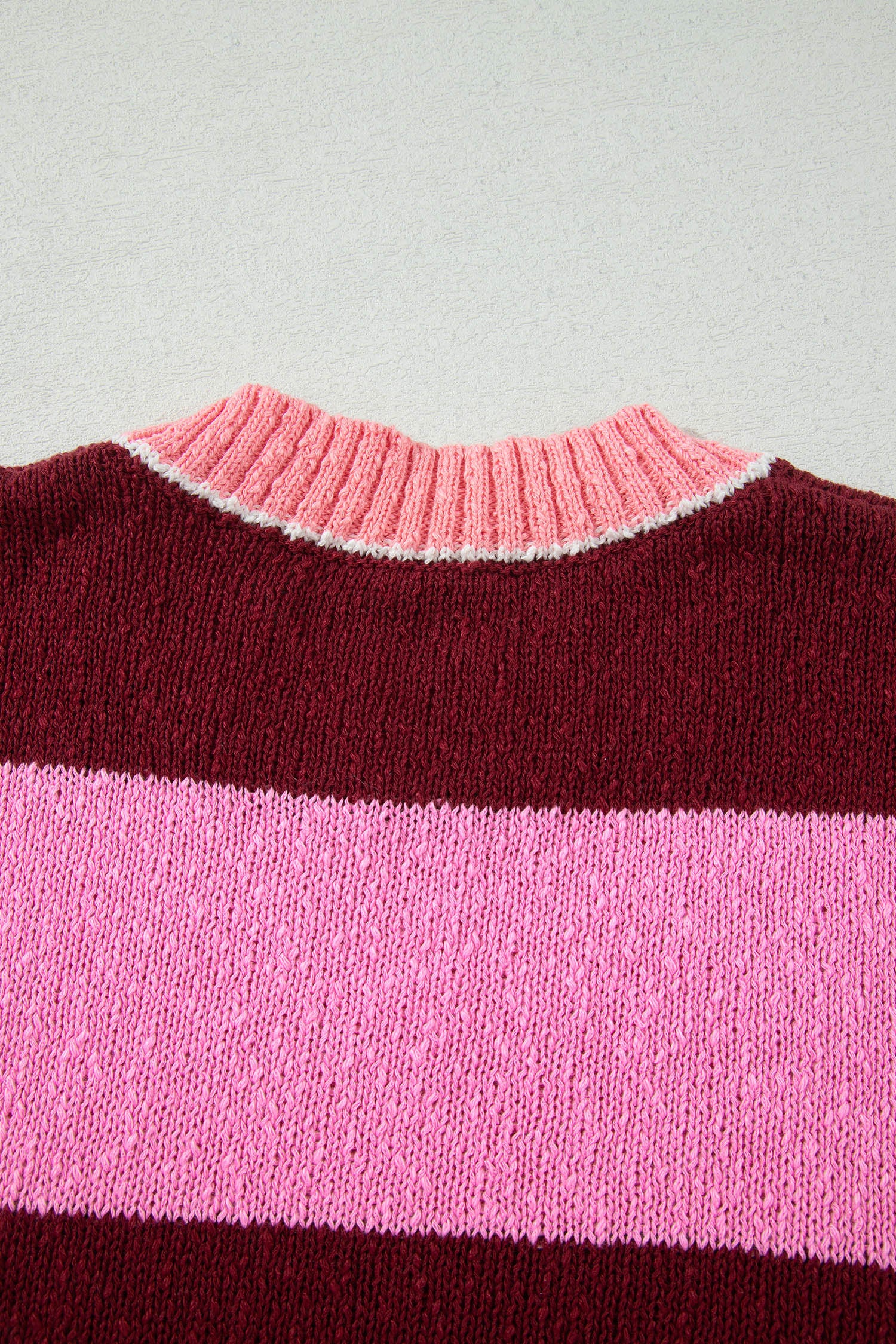 Striped Drop Shoulder Long Sleeve Pullover Regular Fit Knit Sweater – Pink Stripe