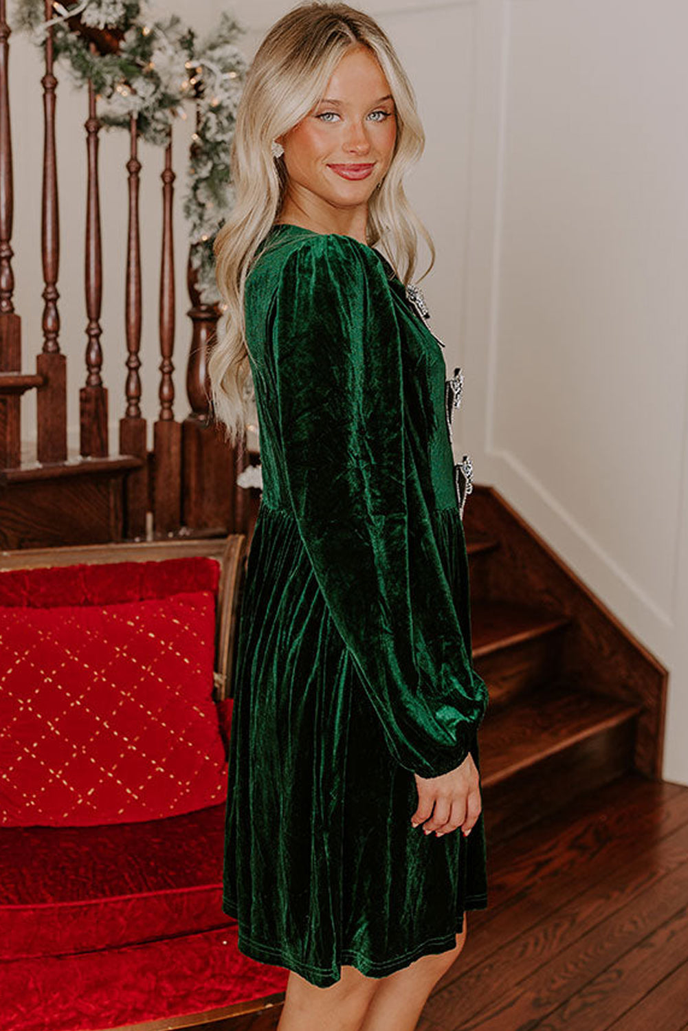 Bowknot Decor High Waist Velvet Mini Dress - eAura