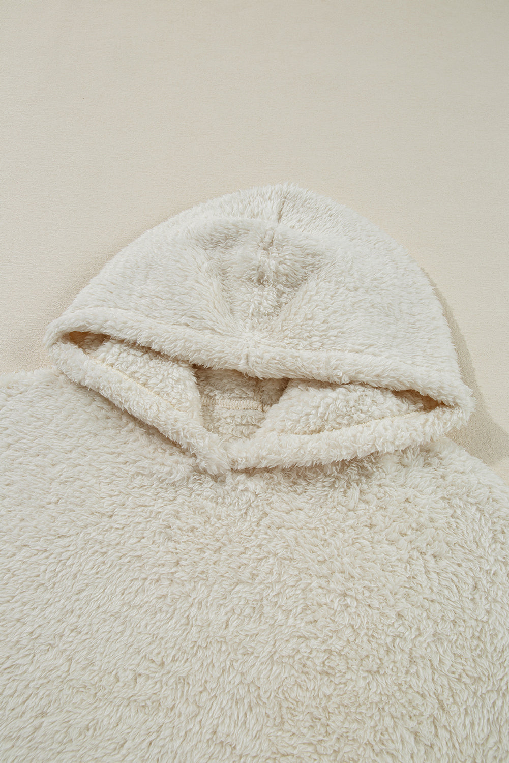 White Contrast Ribbed Edge Plush Hoodie eAura