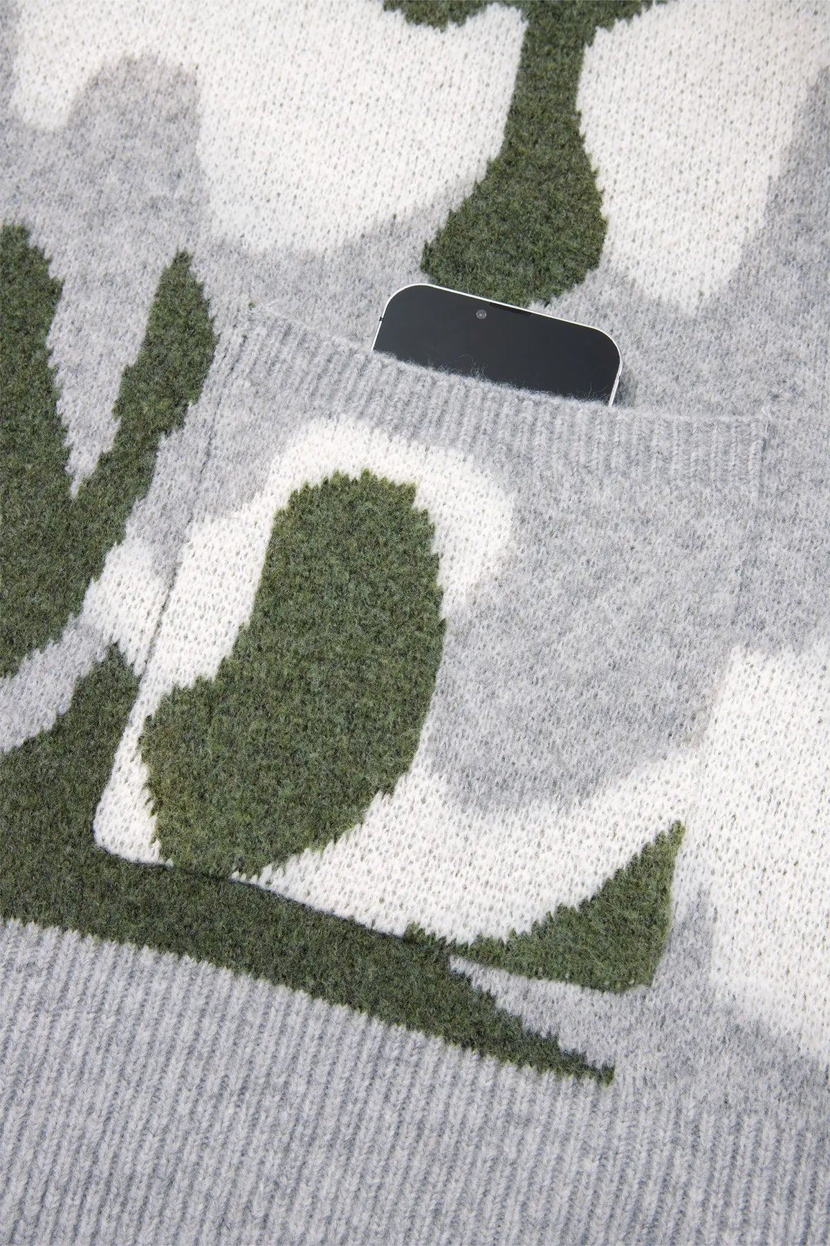 Camouflage Drop Shoulder V Neck Button Front Cardigan – Green