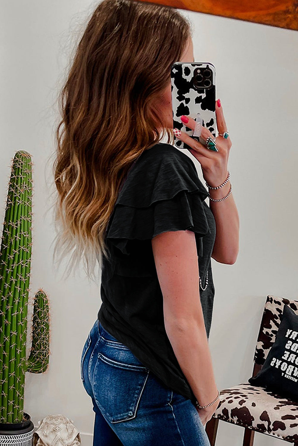 White Layered Ruffle Short Sleeve Round Neck Top eAura