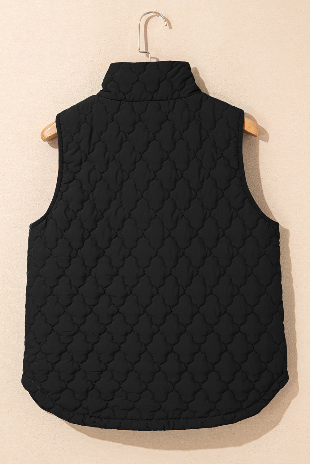 Flower Shape Quilted Snap Button Zip Up Winter Vest Vest - eAura