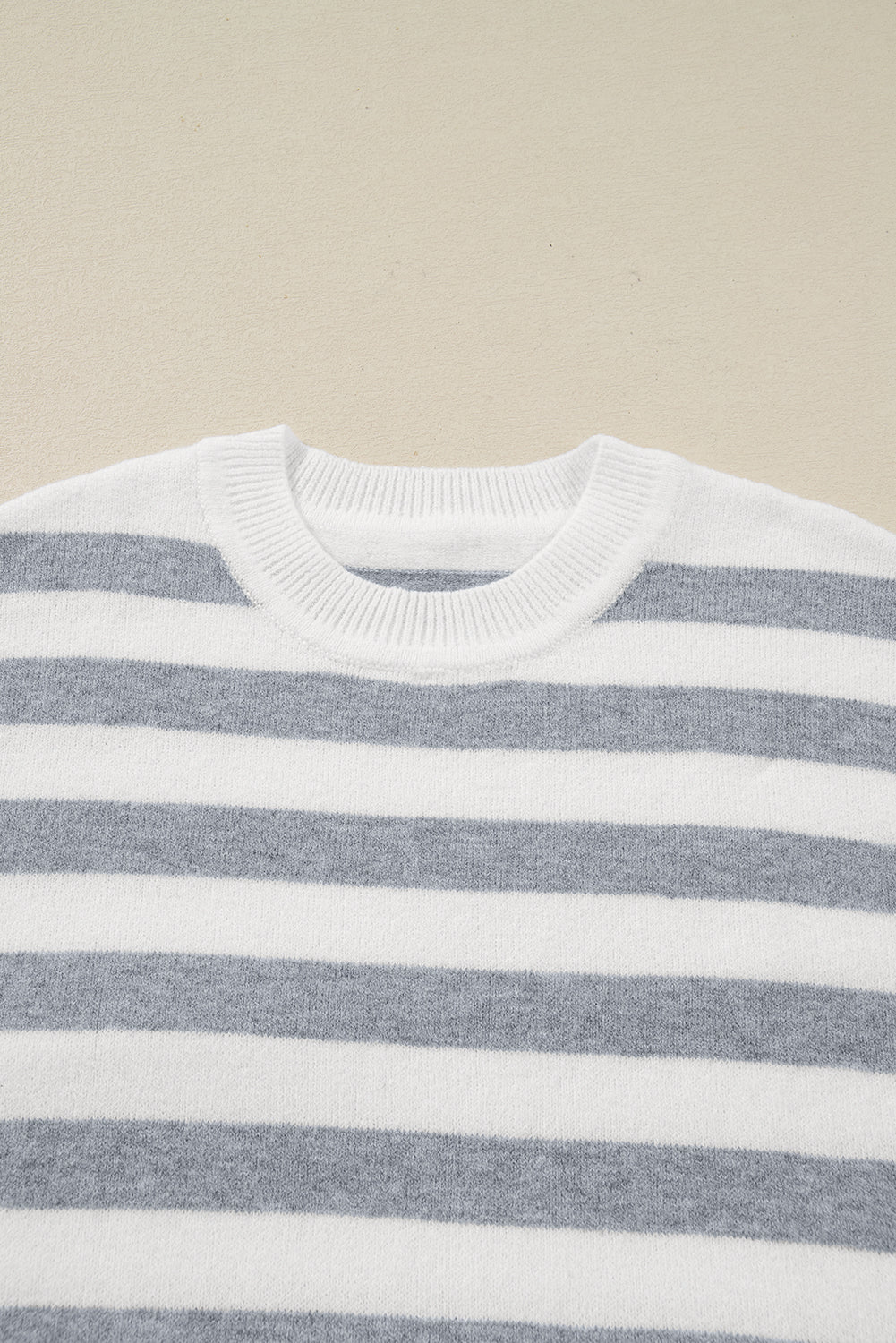 Grey Stripe Ribbed Buttoned Detail Drop Shoulder Tunic Sweater eAura