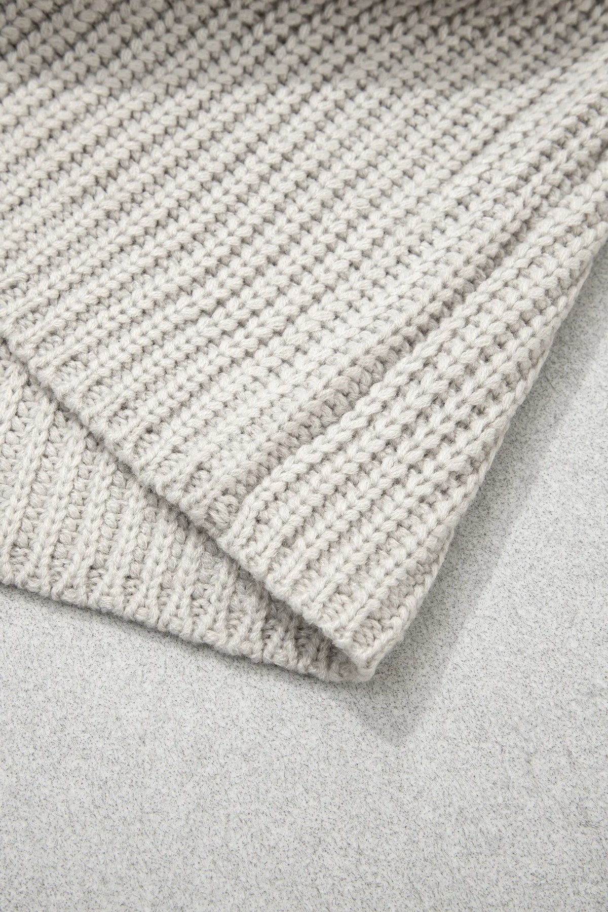 Jet Stream Solid Colour Short Sleeve Zipper Knit High Neck Sweater – Cream