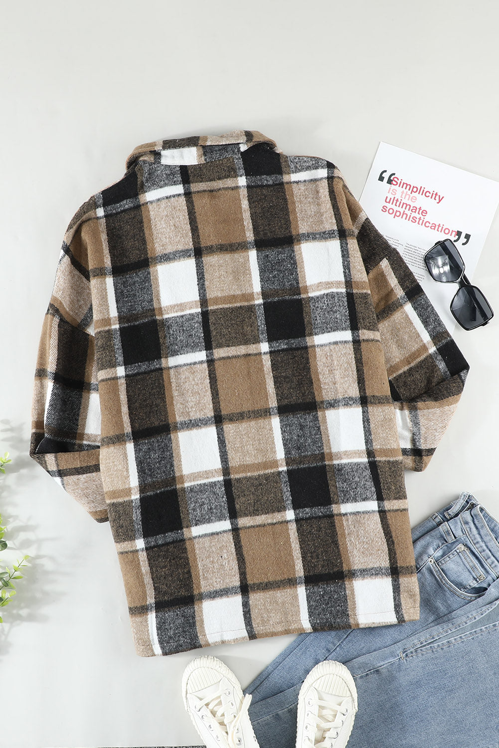 Plaid Print Buttoned Shirt Jacket Beagle Boutique Fashion Outlet