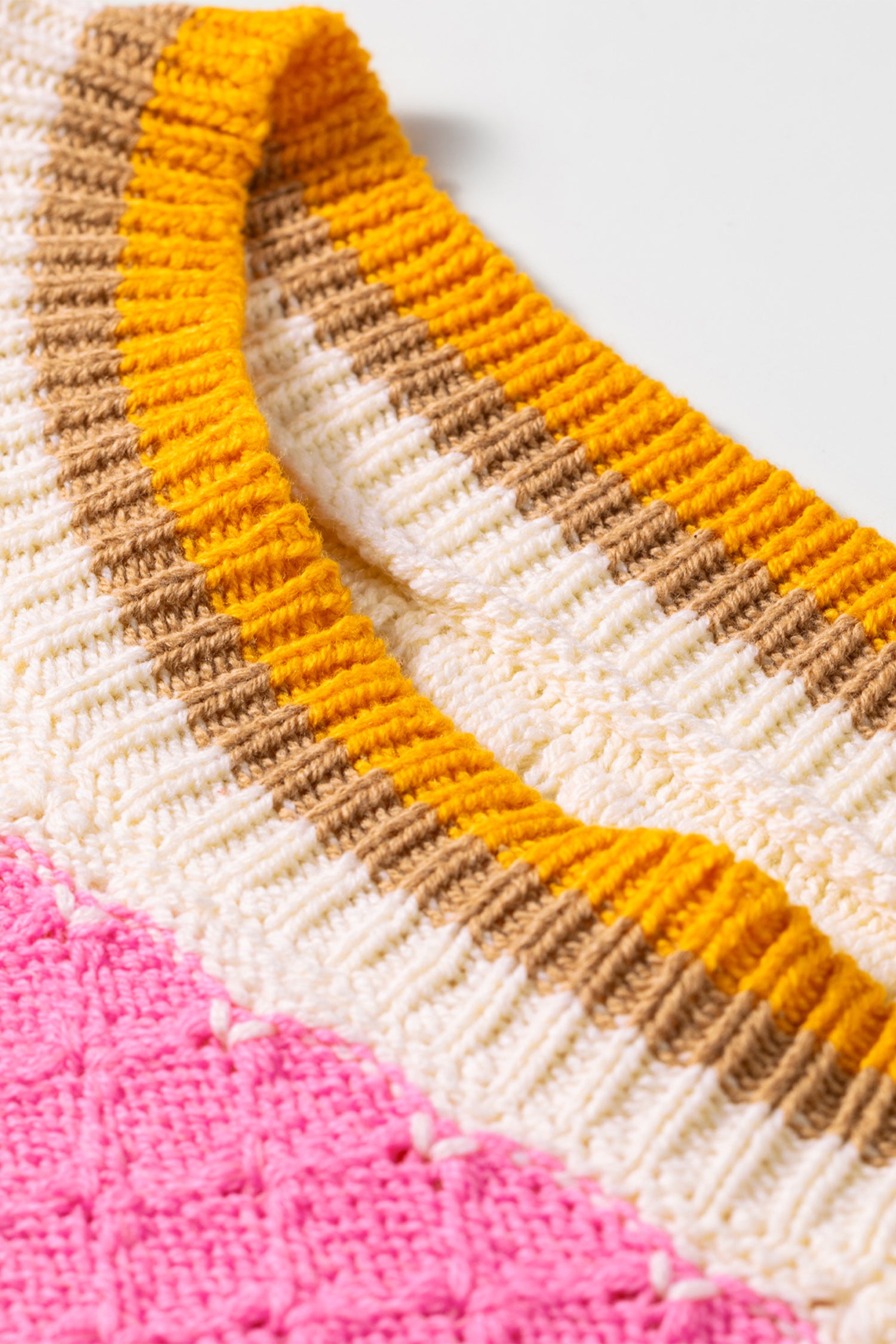 Striped Colorblock Texture Drop Shoulder Sweater – Pink Stripe