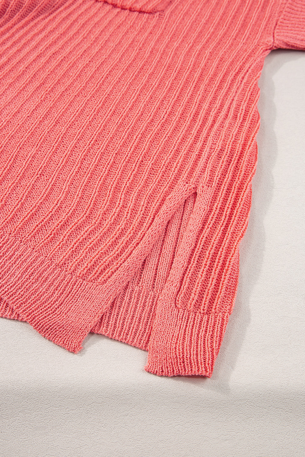 Rolled Cuffs Loose Knit Tee with Slits eAura
