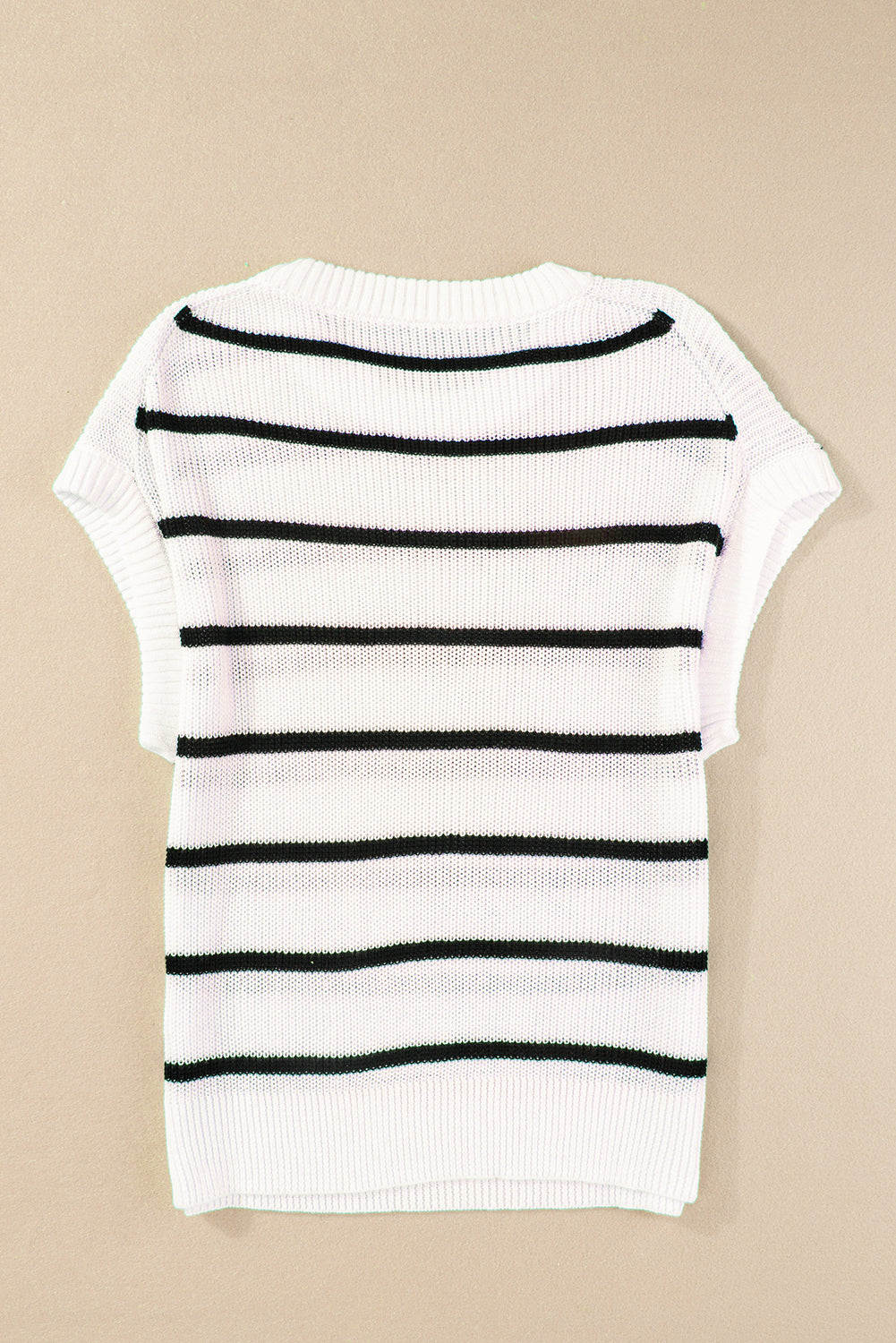 White Stripe Round Neck Batwing Sleeve Sweater eAura