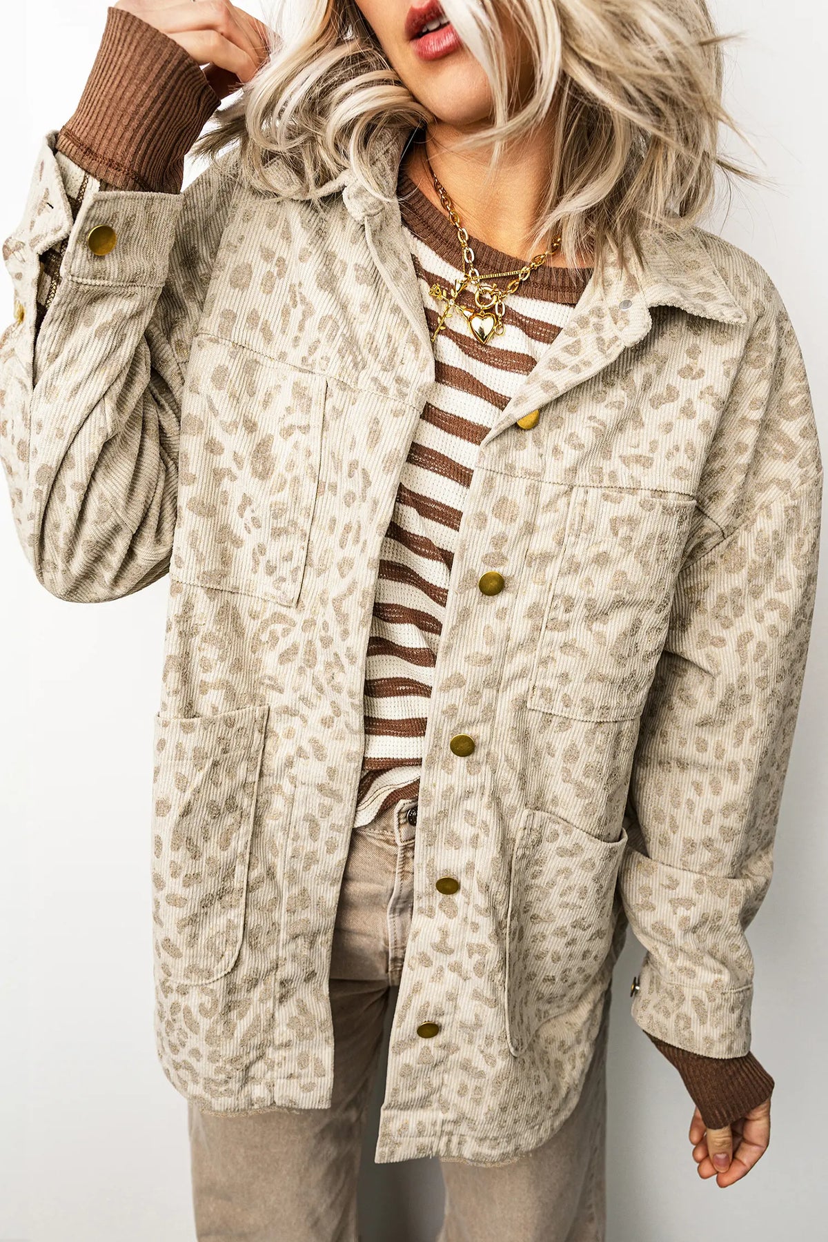 Ribbed Shirt Collar Long Sleeve Regular Fit Jacket