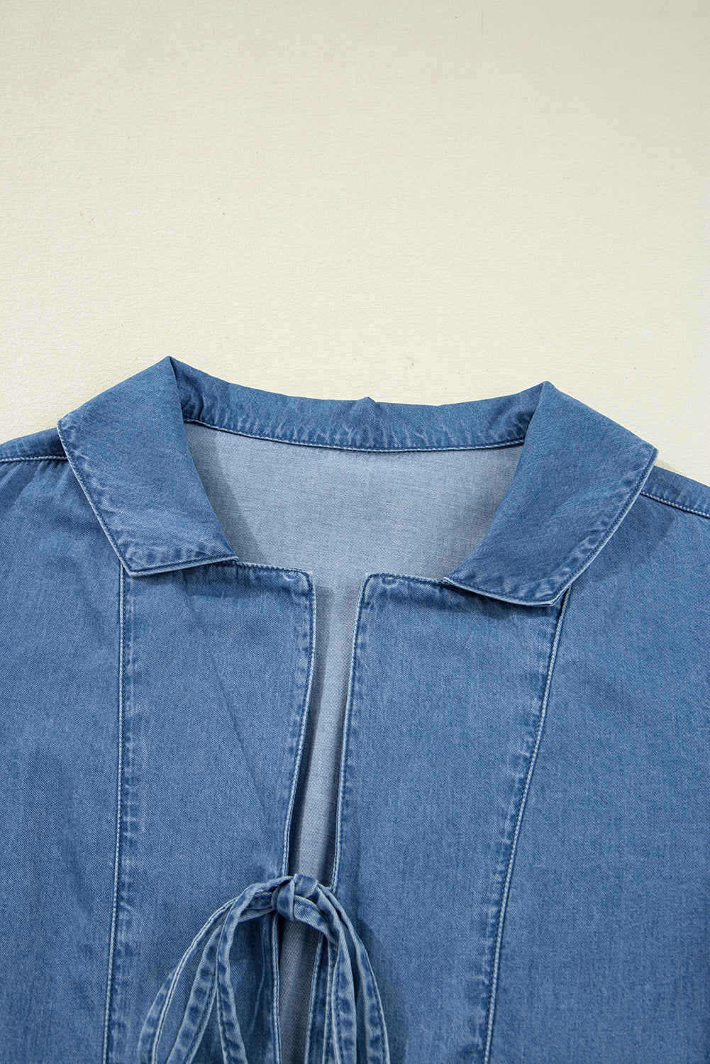 Dusk Blue Denim Lapel Neck Balloon Sleeve Tied Peplum Top Dear-Lover Dropshipping