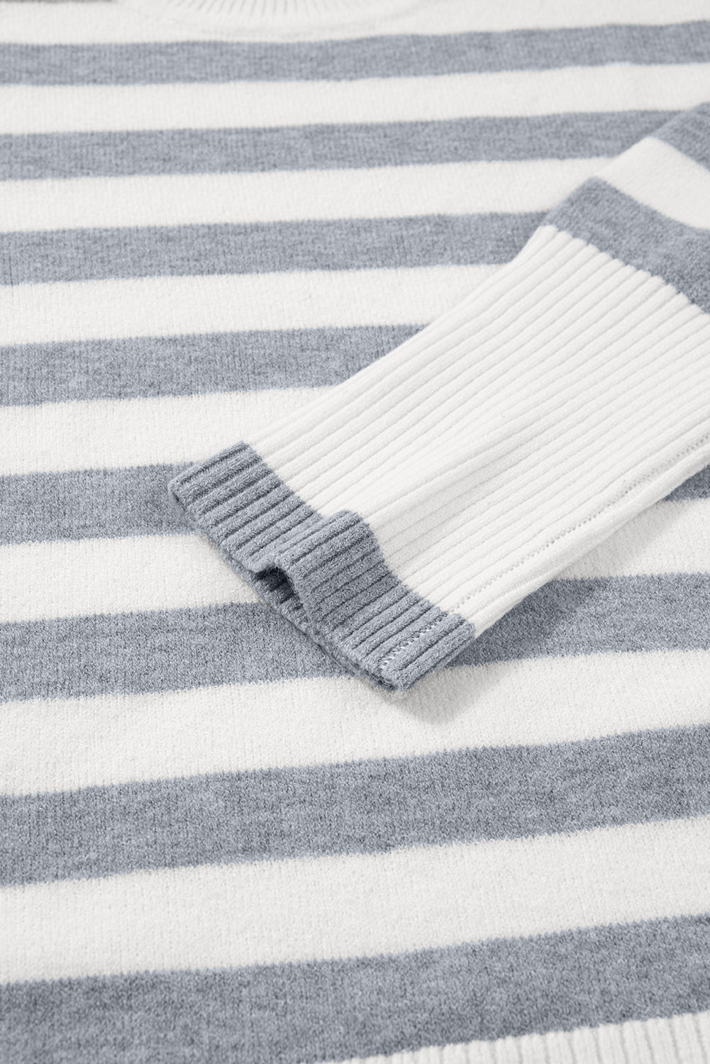 Grey Stripe Ribbed Buttoned Detail Drop Shoulder Tunic Sweater eAura