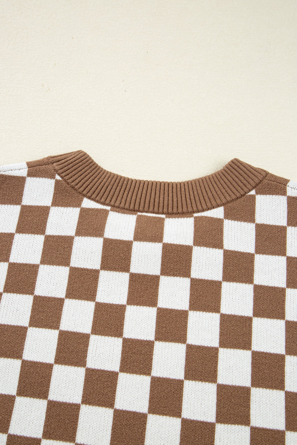 Checkered Contrast Edge Crewneck Plus Size Sweater - eAura