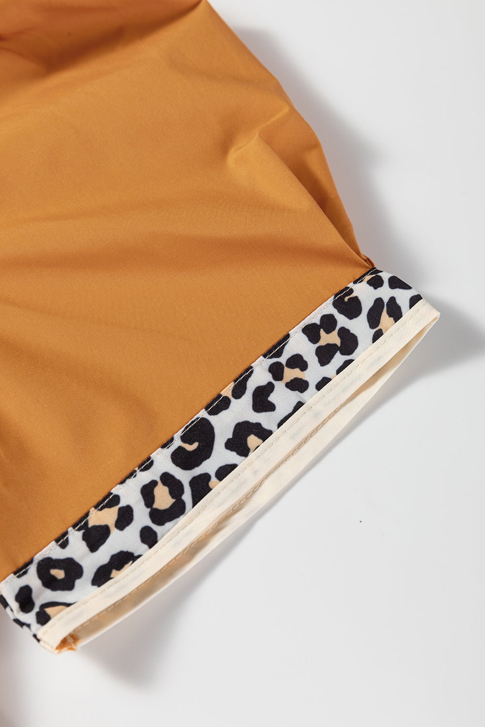 Contrast Leopard Trim Split Neck Puff Sleeve Blouse - eAura