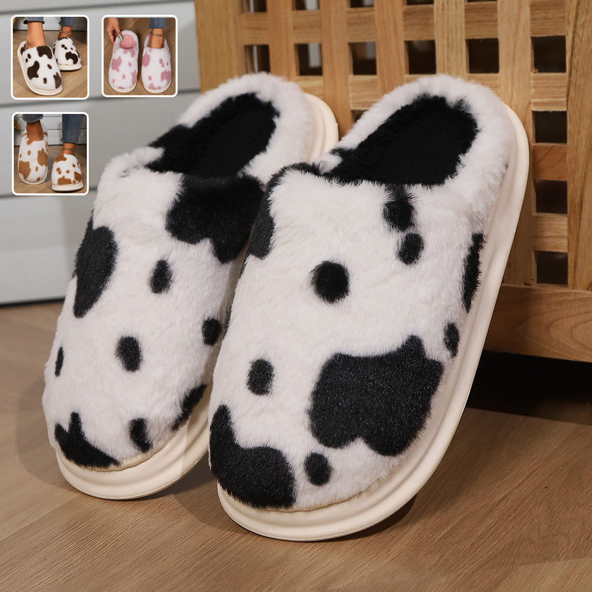 Cow Spotted Plush Slippers beagle boutique