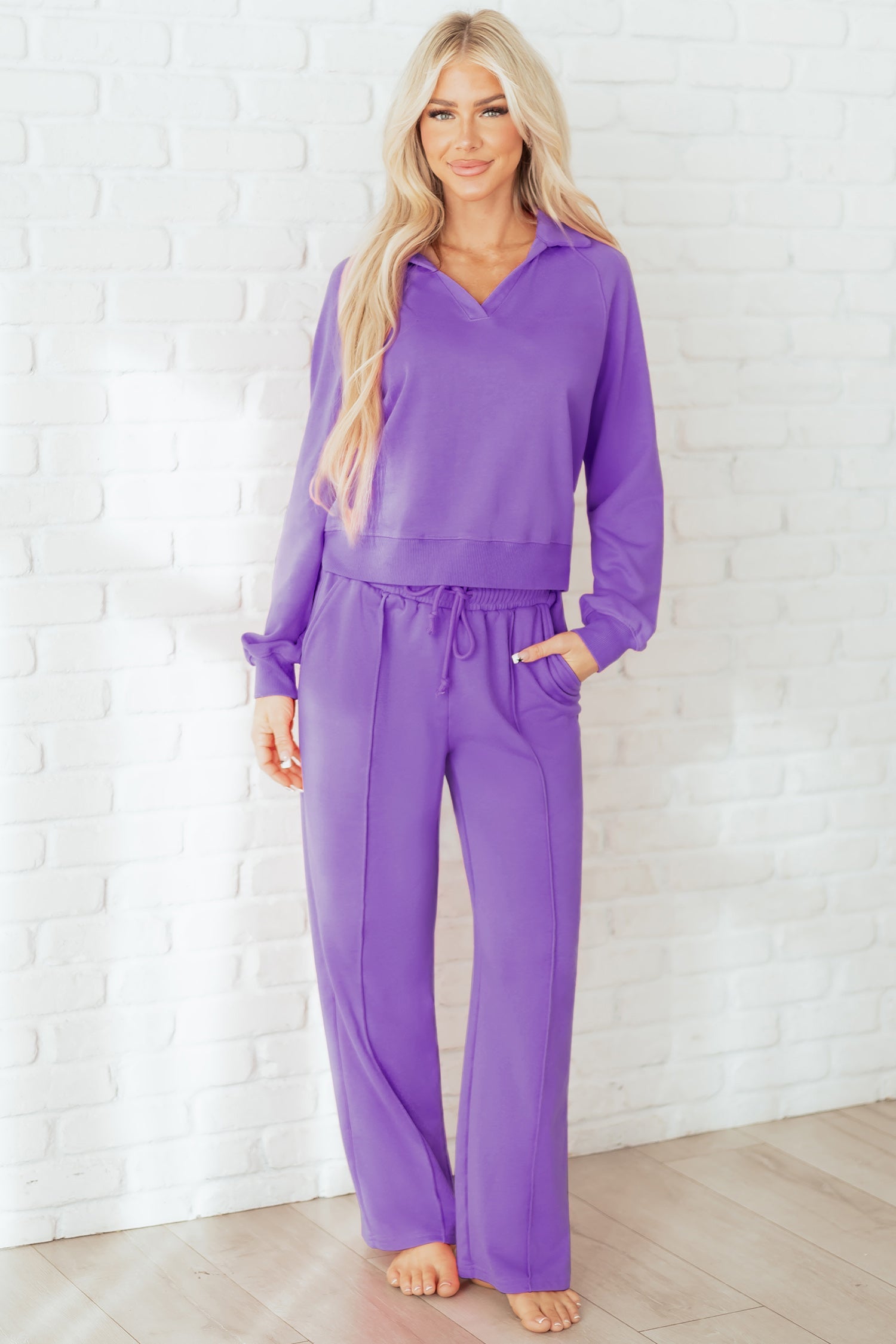 Collared Pullover and Central Seam Trousers Co-ord Set - Two Piece Sets/Pant Sets