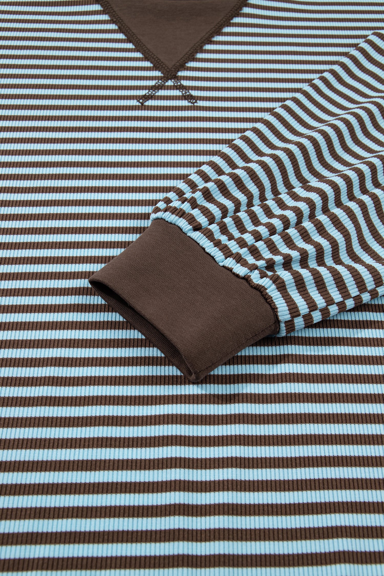 Oversized Long Sleeve Top Drawstring Loose Shorts 2pcs Set – Brown Stripe