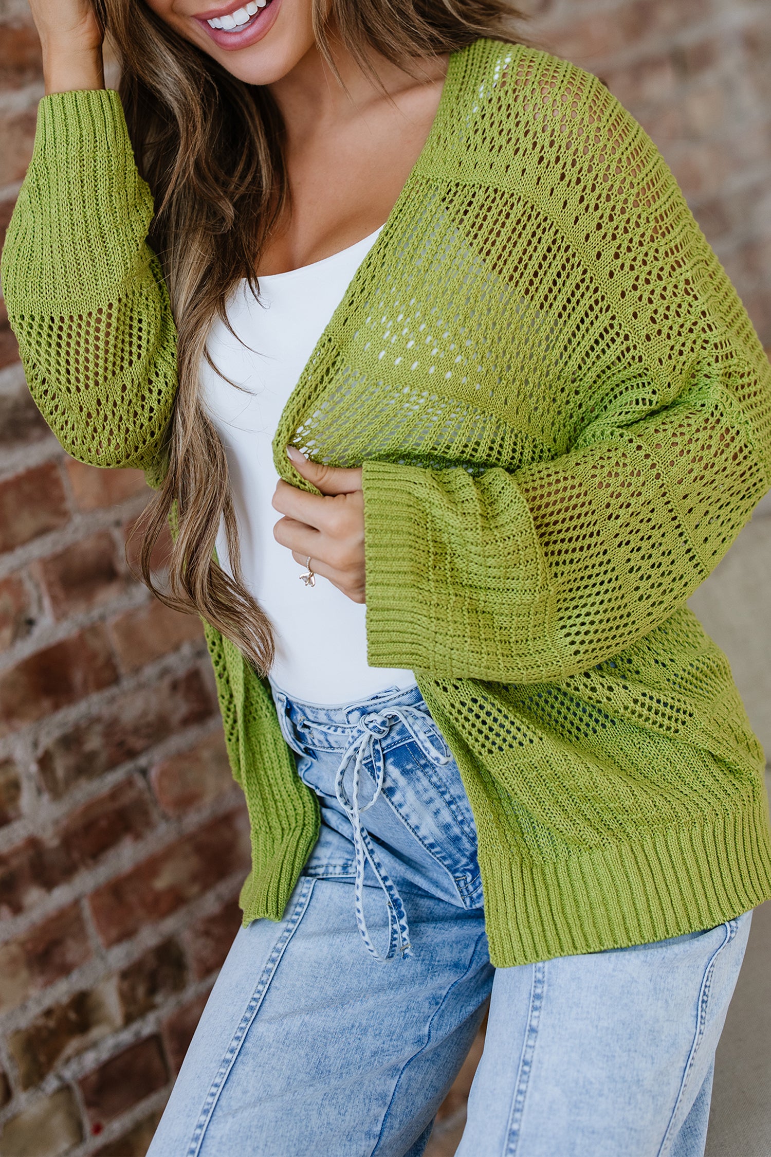 Green Oversized Crochet Knit Open Cardigan