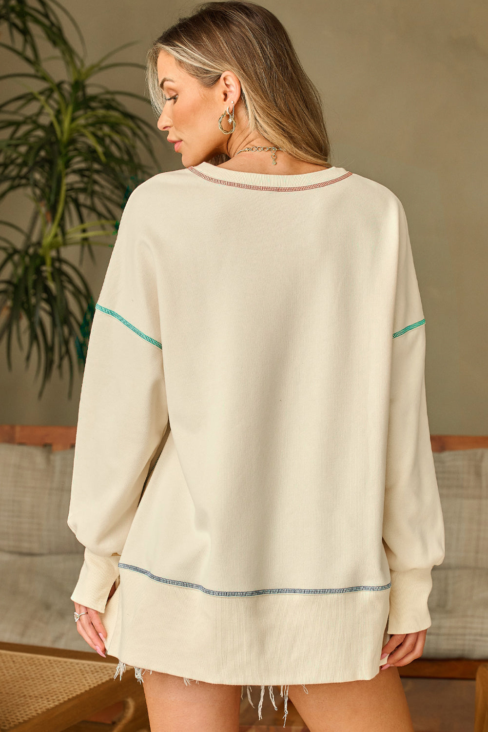 Contrast Stitching Split Baggy Sweatshirt eAura
