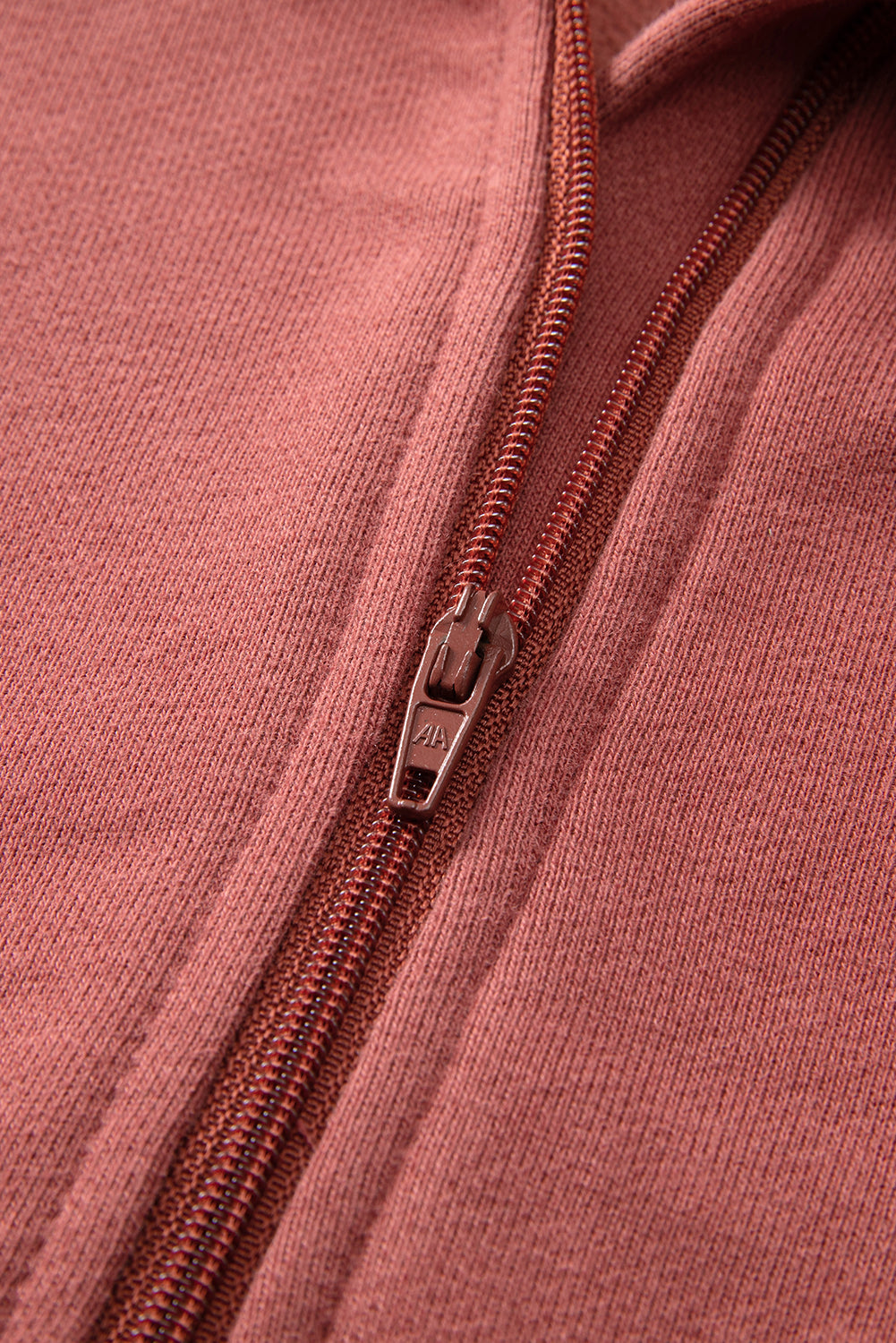 Brown Fleece Lined Zip Up Stand Collar Thumbhole Sleeve Sweatshirt eAura