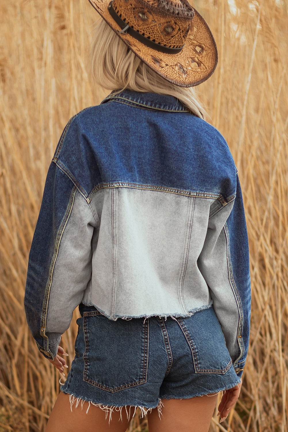Blue Patchwork Flap Detail Distress Denim Jacket Dear-Lover Dropshipping