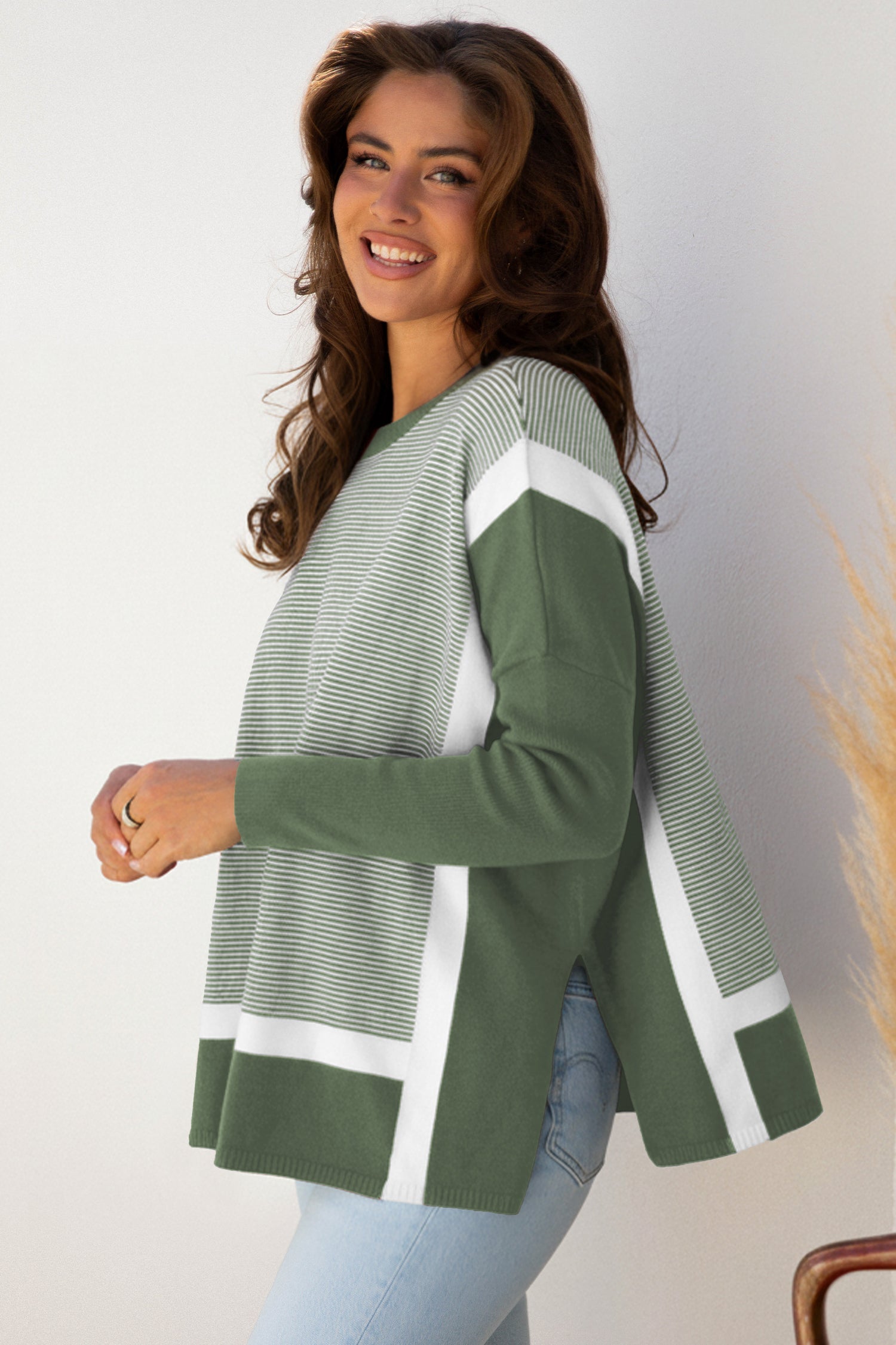 Striped Dolman Oversize Tunic Sweater - eAura