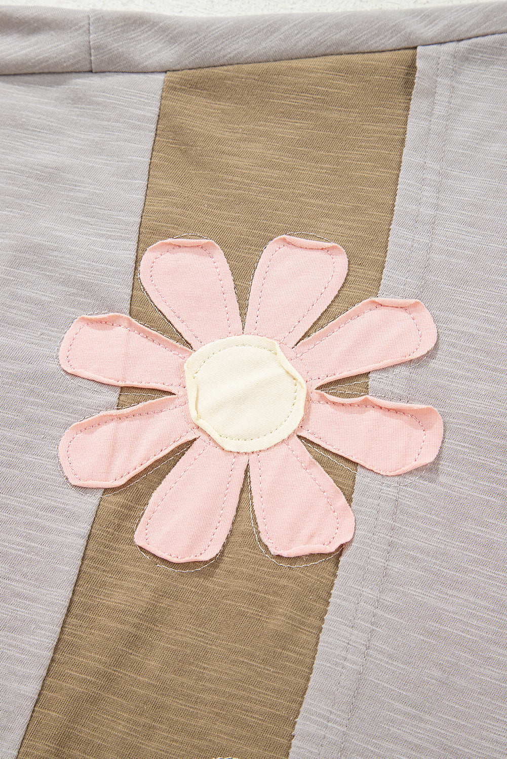 Flower Patched Exposed Seam Bracelet Sleeve Oversized T-Shirt - eAura