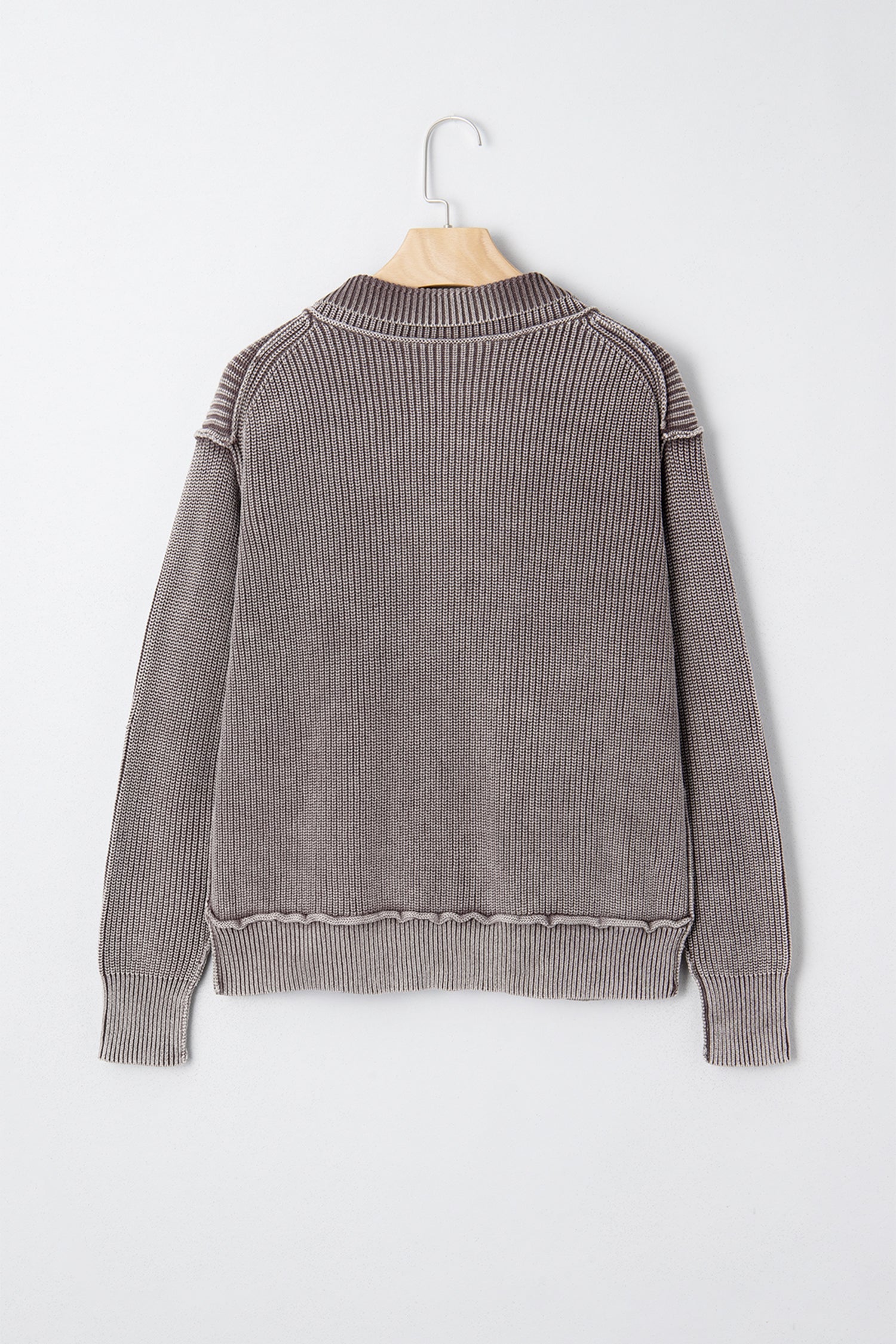 Mineral Wash Exposed Seam Patchwork Knit Open Sweater Cardigan - eAura