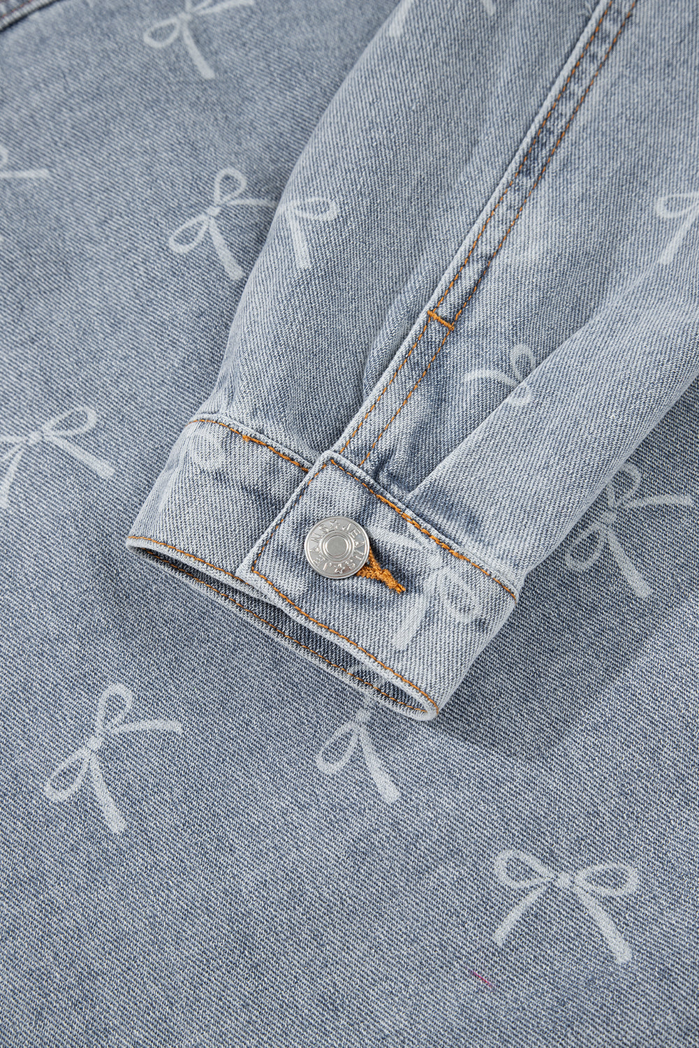Sky Blue Bow Knot Print Light Wash Raw Hem Denim Jacket Dear-Lover Dropshipping