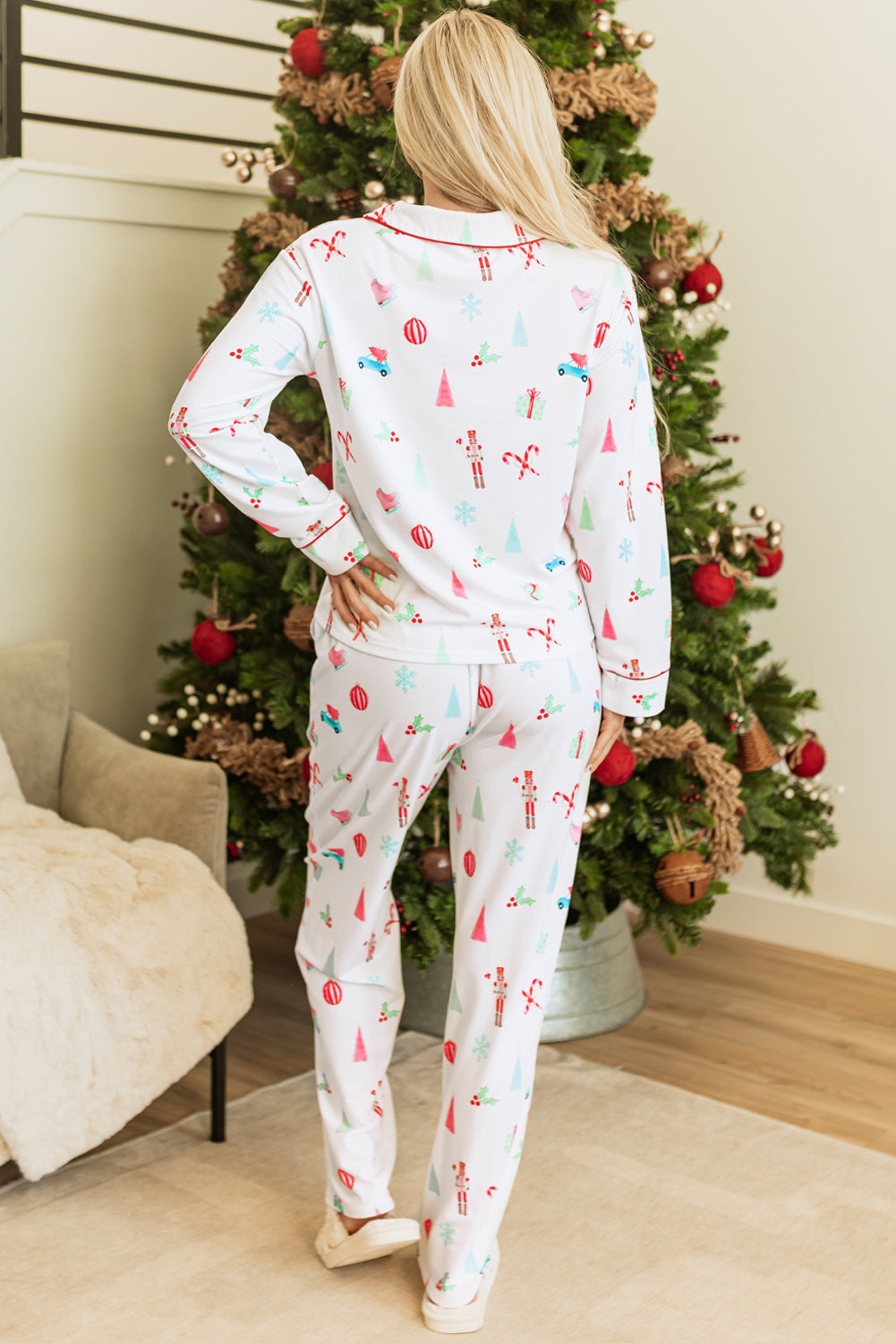White Christmas Print Shirt and Pants Pyjamas - eAura