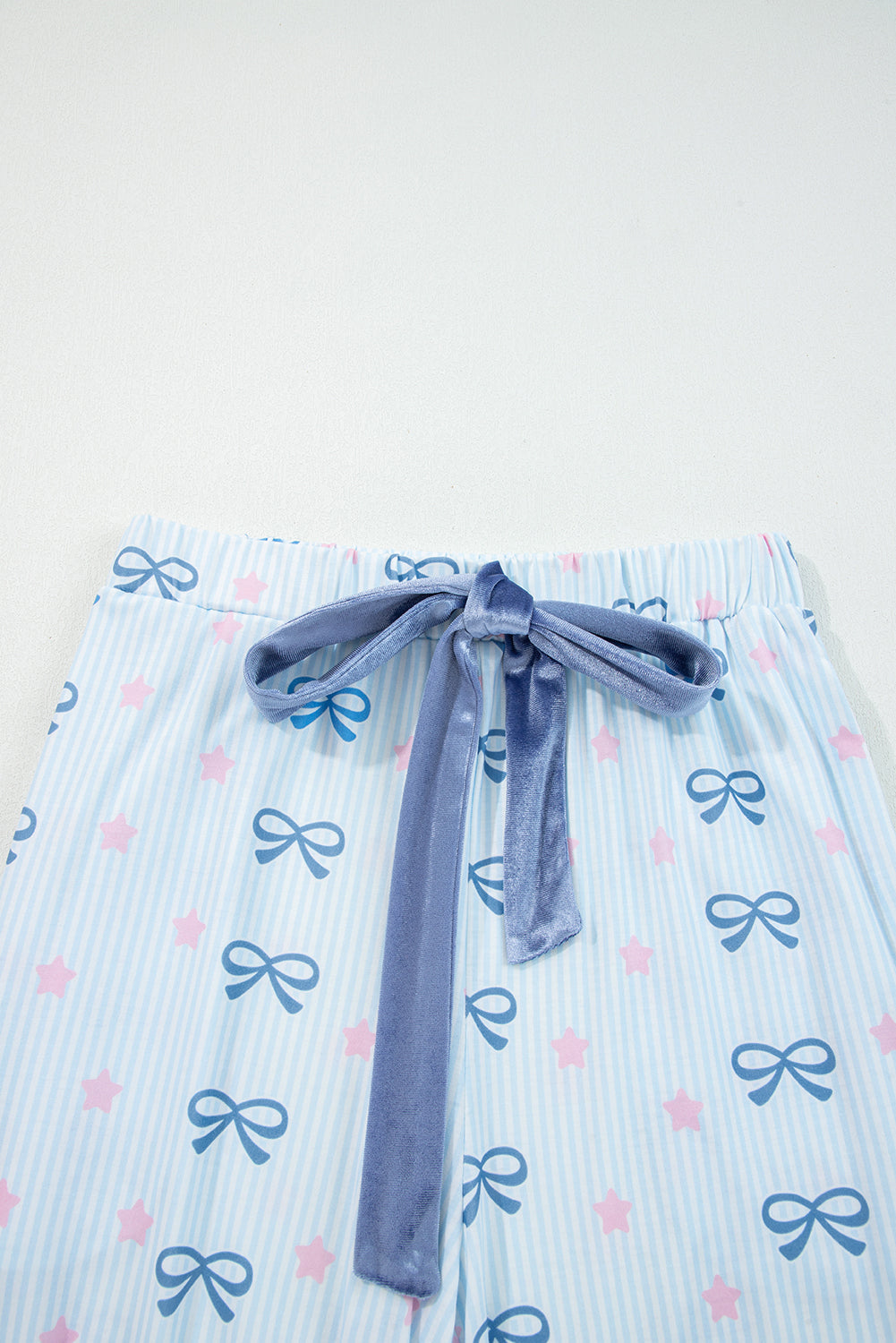 Sky Blue Stripe Bow Star Print Tied Detail 2pcs Lounge Set - eAura