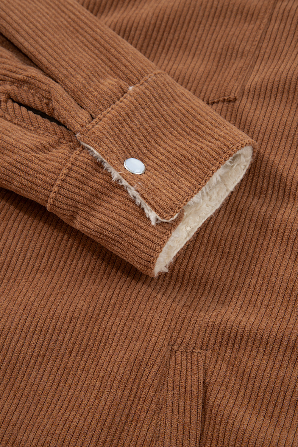 Cinnamon Fleece Lined Buttoned Flap Pockets Corduroy Jacket eAura