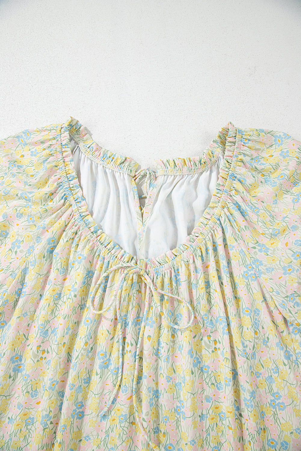 Green Floral Half Sleeve Frilled U Neck A-line Short Dress eAura