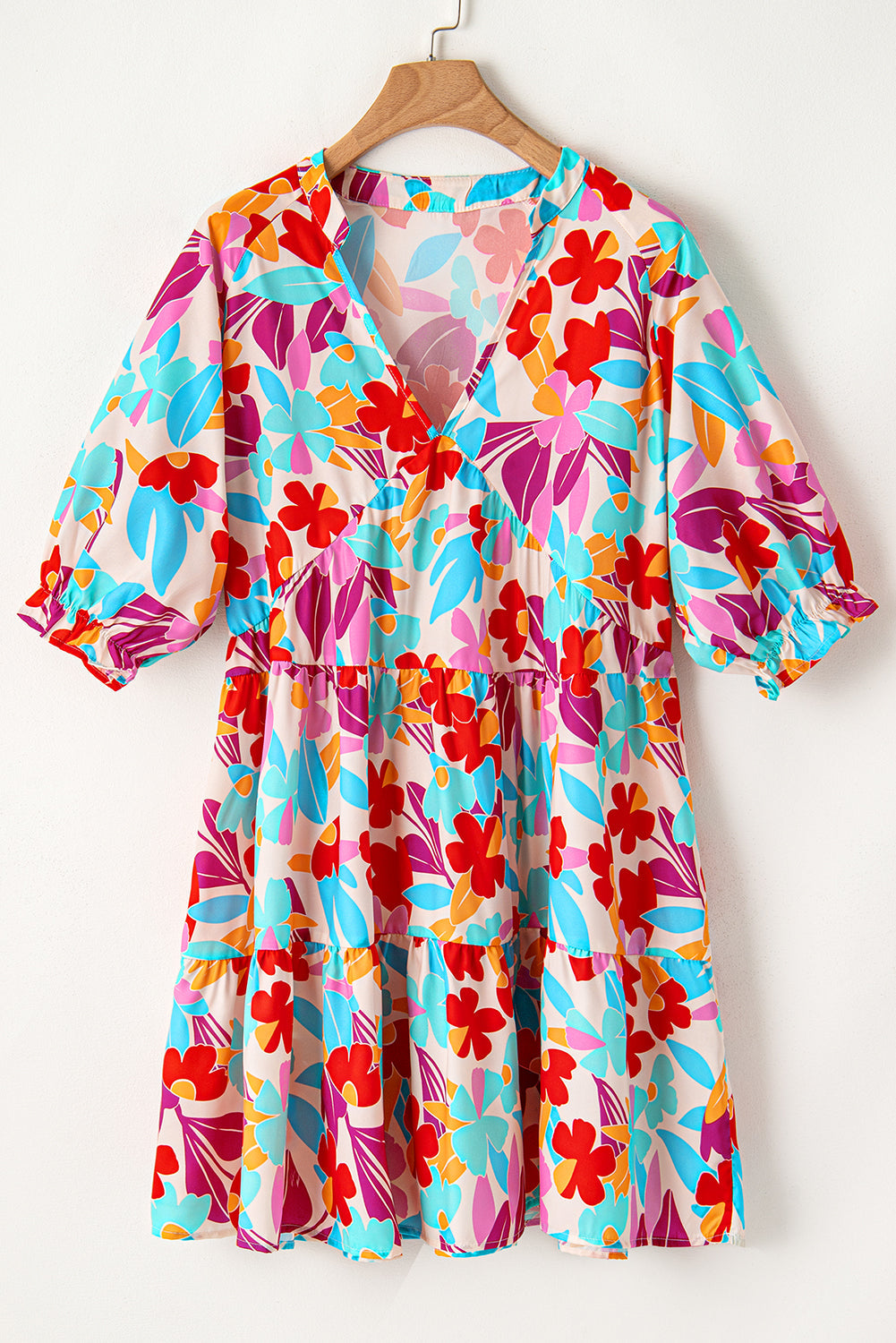 Multicolour Floral Tiered V Neck Plus Dress BB Fashion Outlet