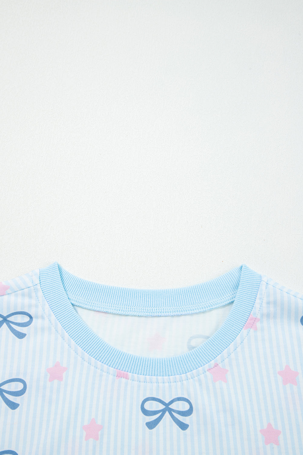 Sky Blue Stripe Bow Star Print Tied Detail 2pcs Lounge Set - eAura