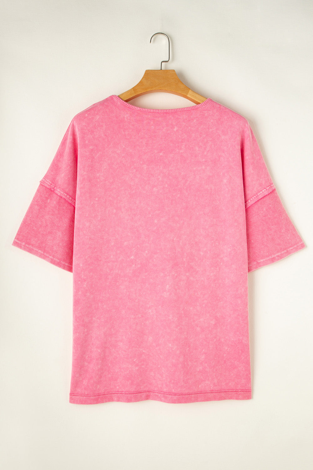 Strawberry Pink Mineral Wash Drop Sleeve Patchwork Plus Tee BB Fashion Outlet