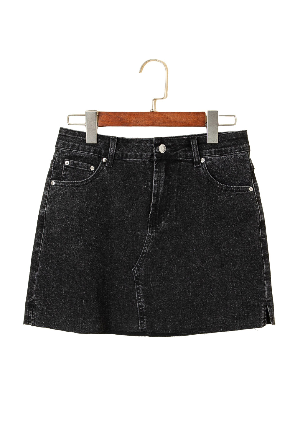 Carbon Grey Mineral Wash Ripped Raw Hem Denim Mini Skirt BB Fashion Outlet
