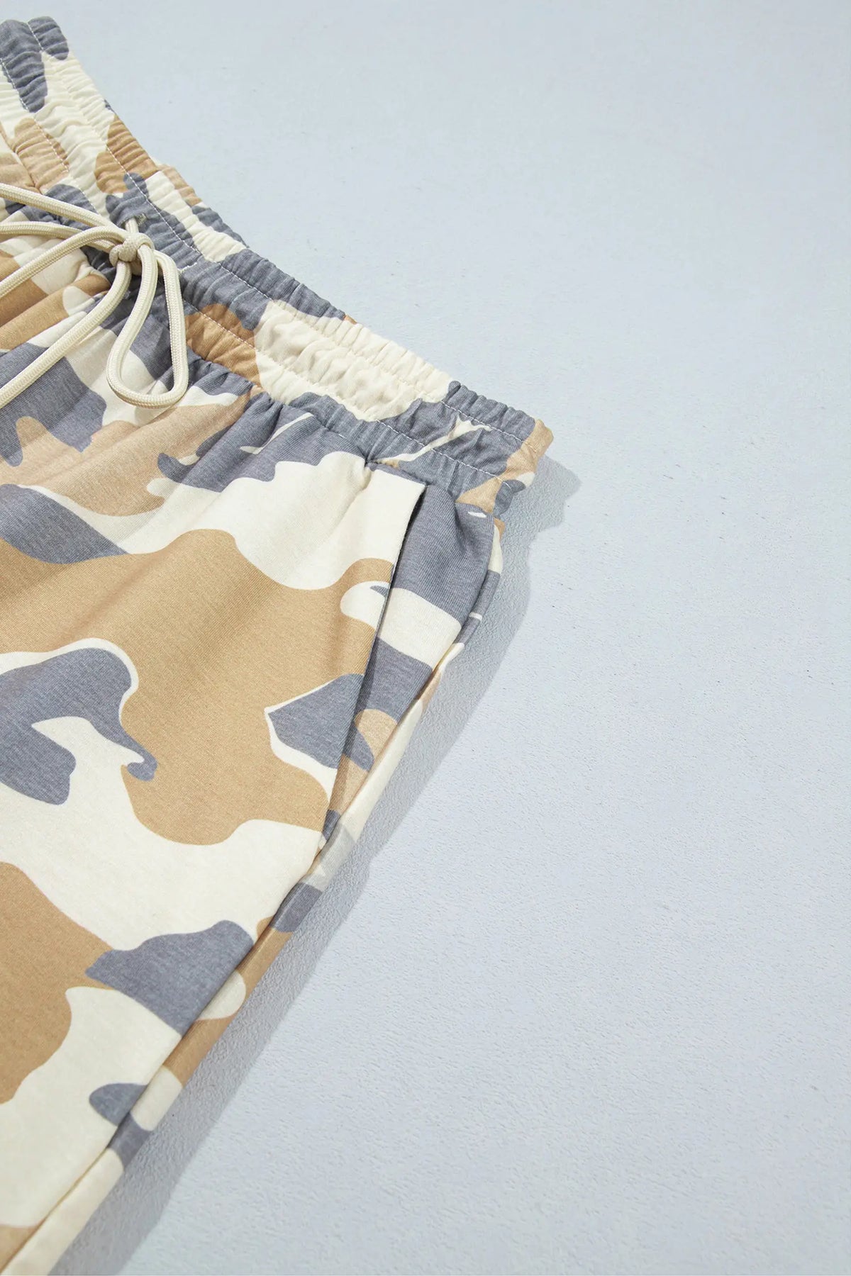 Camouflage Print Long Sleeve Top Drawstring Shorts Set