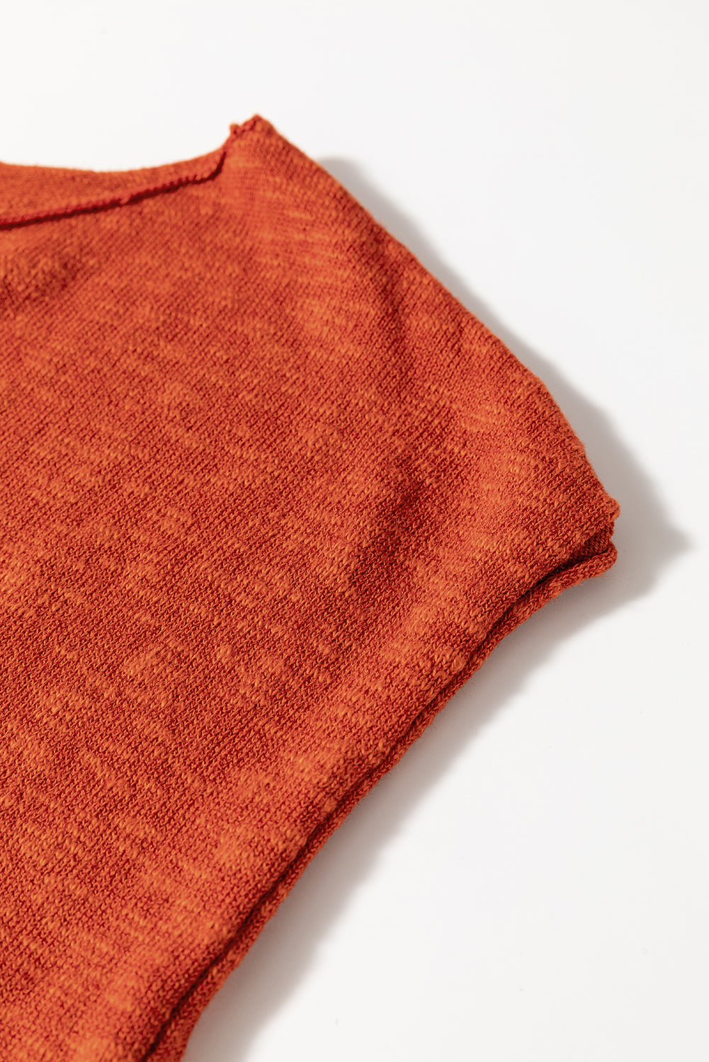 Orange Solid Colour Split V Neck Short Sleeve Sweater eAura