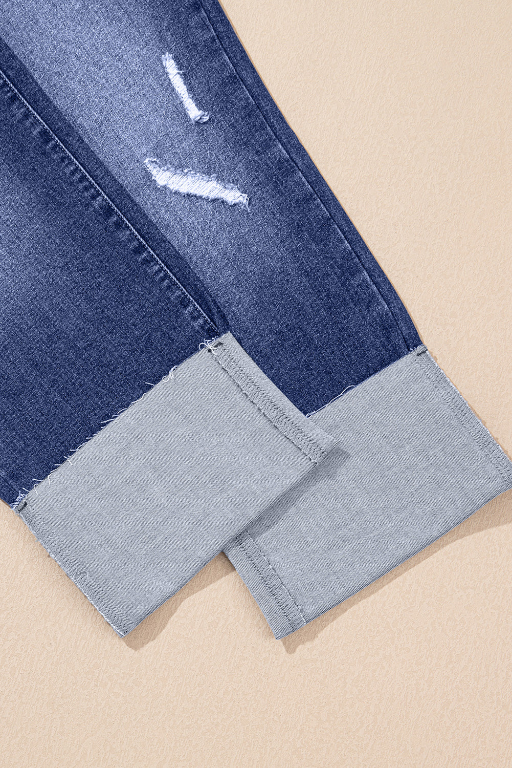 Folded Cuffs Distressed Straight High Waist Jeans eAura