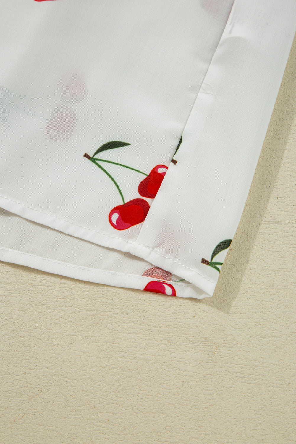 White Cherry Print Collared Frilled Babydoll Blouse - eAura