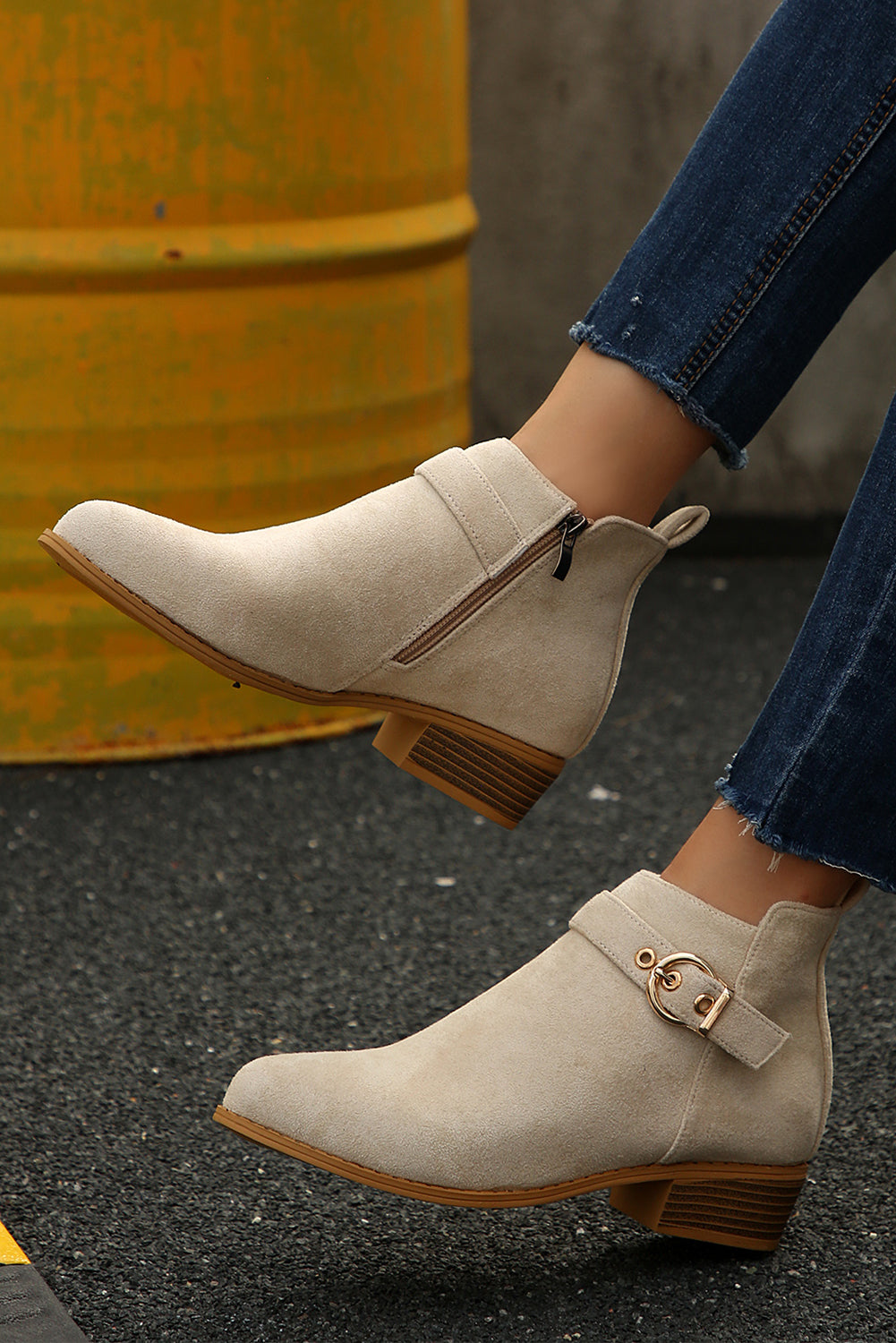 Beige Retro Pointed Toe Ankle Boots - eAura