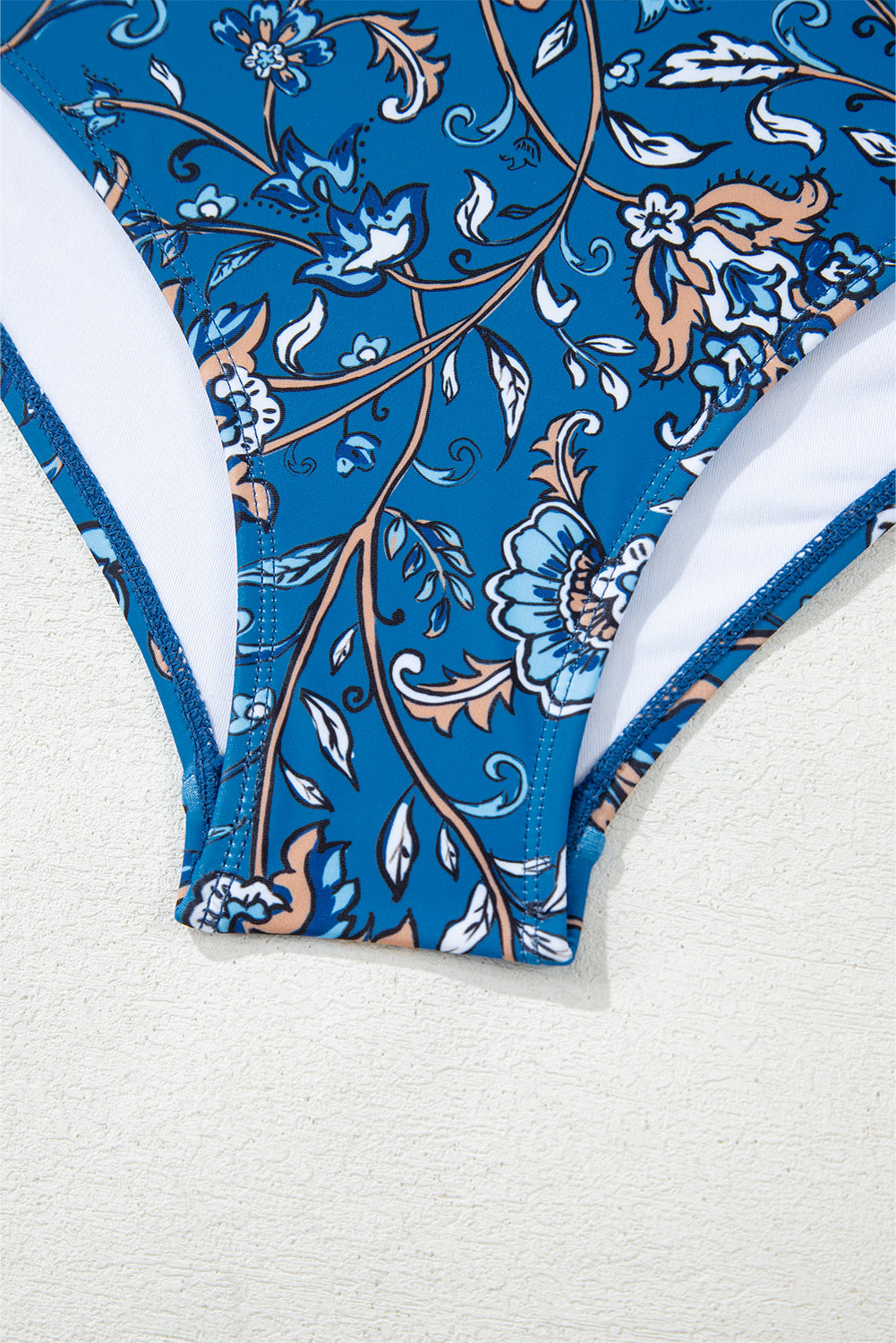 Sky Blue Floral Printed Ruffle Removable Strap One Piece Swimsuit eAura