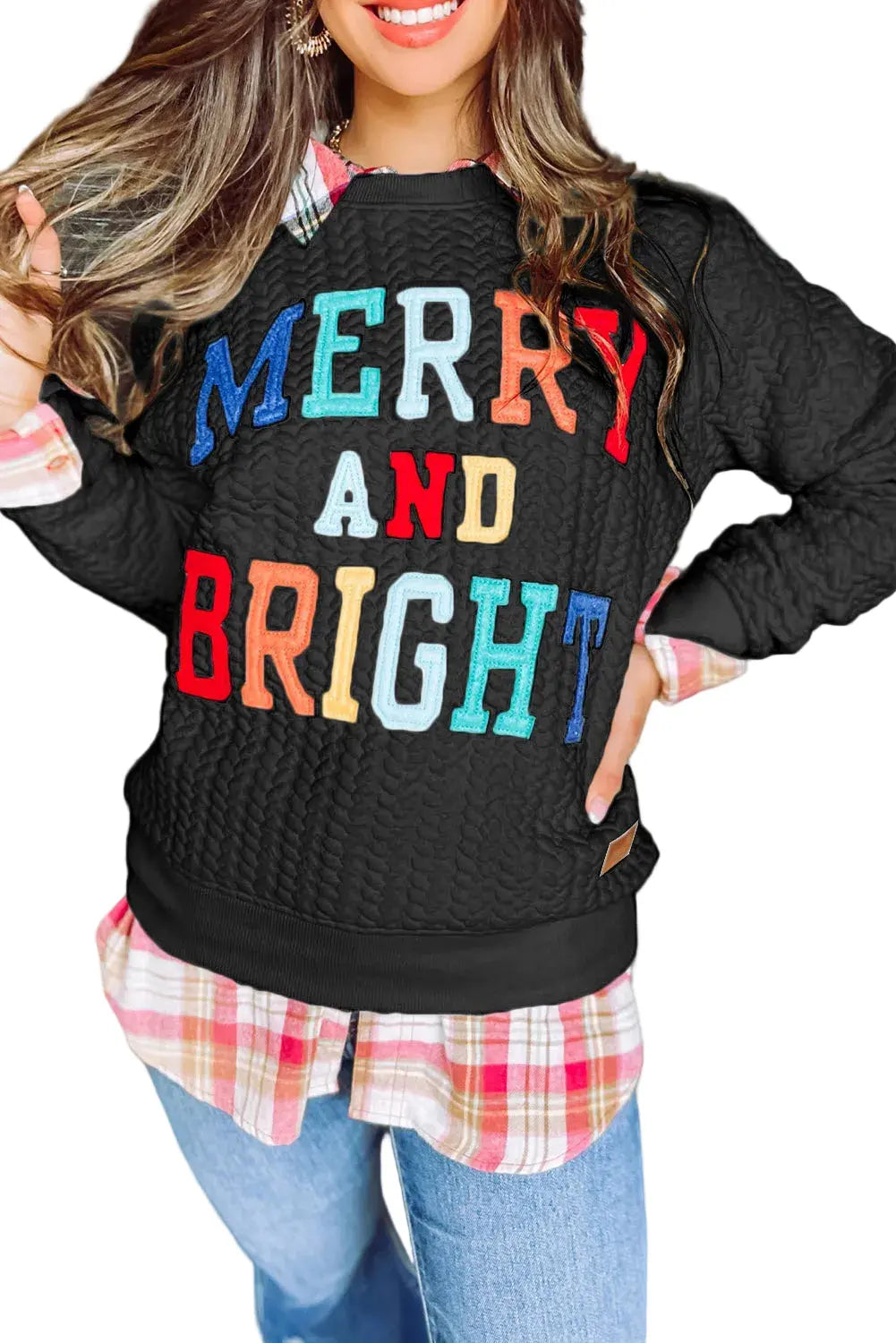 Merry And Bright Cable Knit Pullover Sweatshirt - White / S - Tops/Sweatshirts & Hoodies