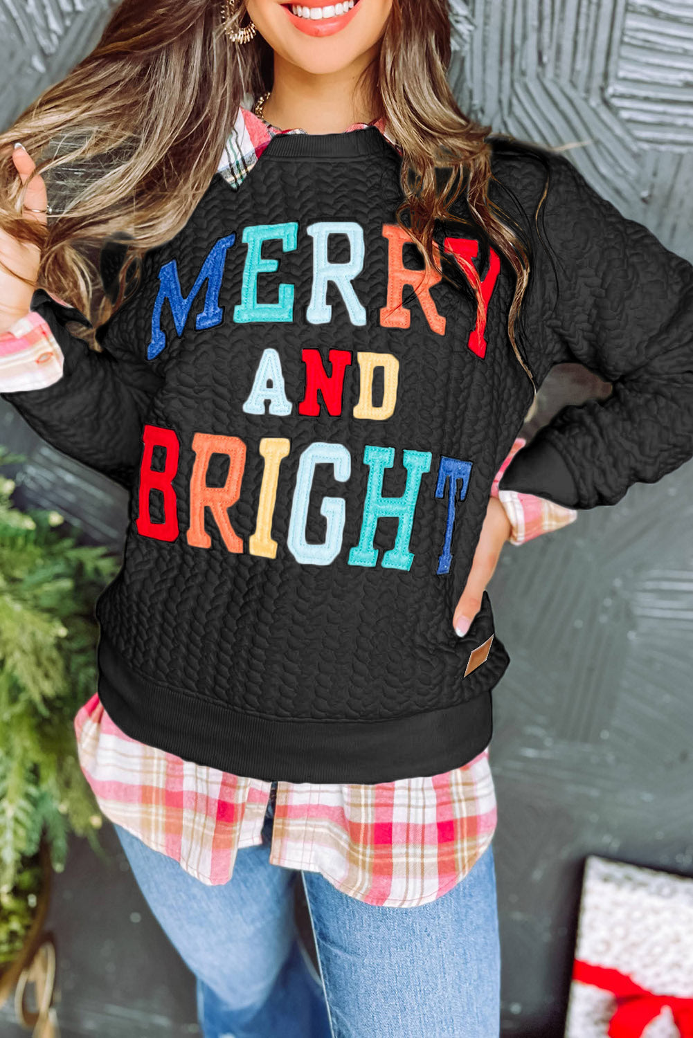 Merry And Bright Cable Knit Pullover Sweatshirt - eAura