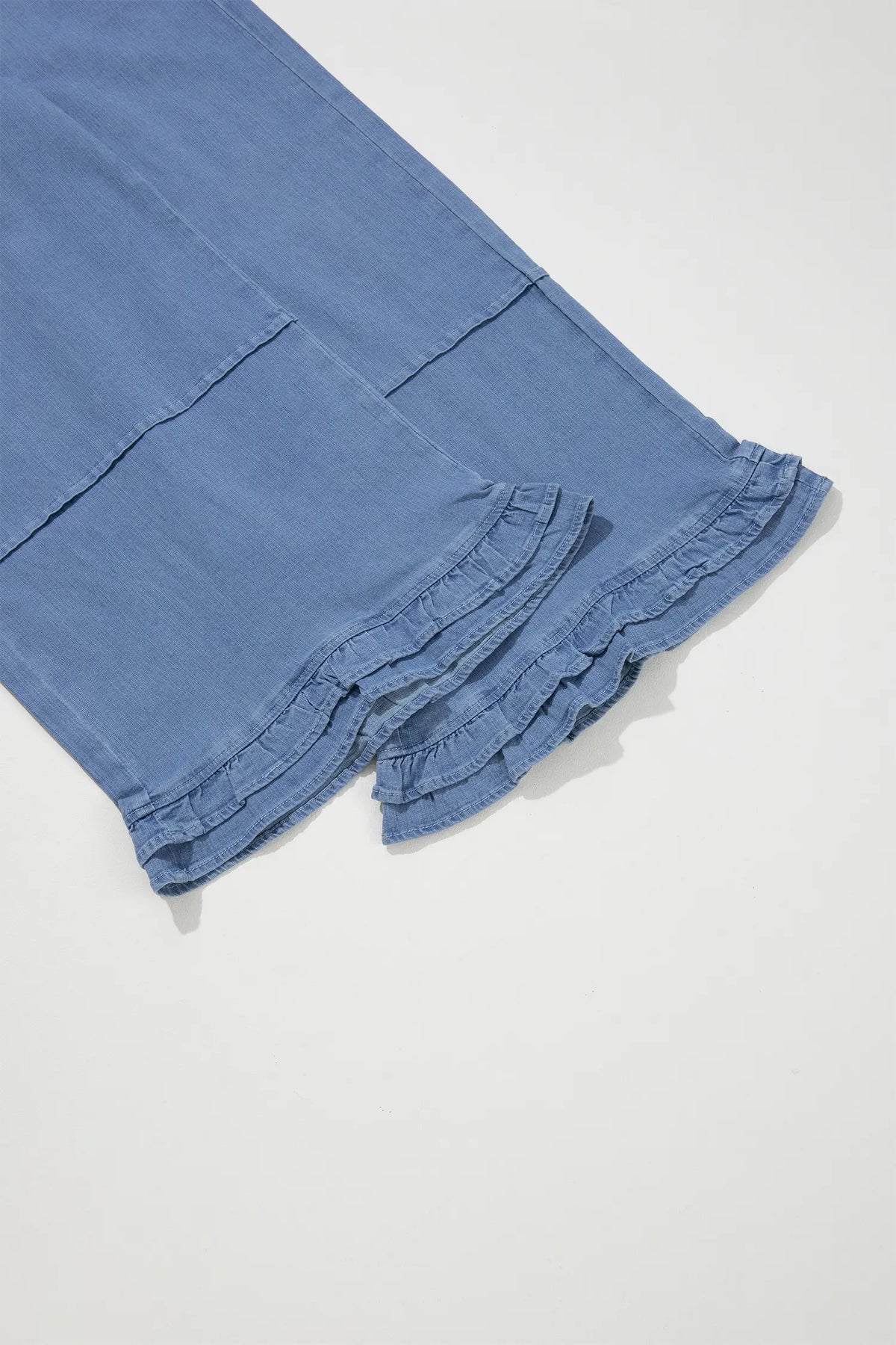 Ruffle Hem Wide Leg Full Length Plus Size Jeans – Light Blue