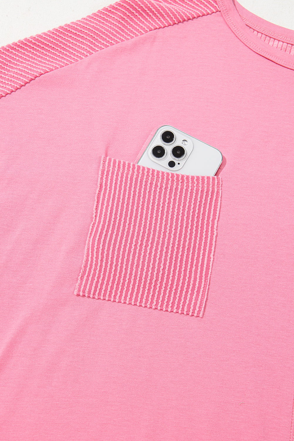 Bonbon Ribbed Patchwork Pocketed Plus Size T Shirt BB Fashion Outlet