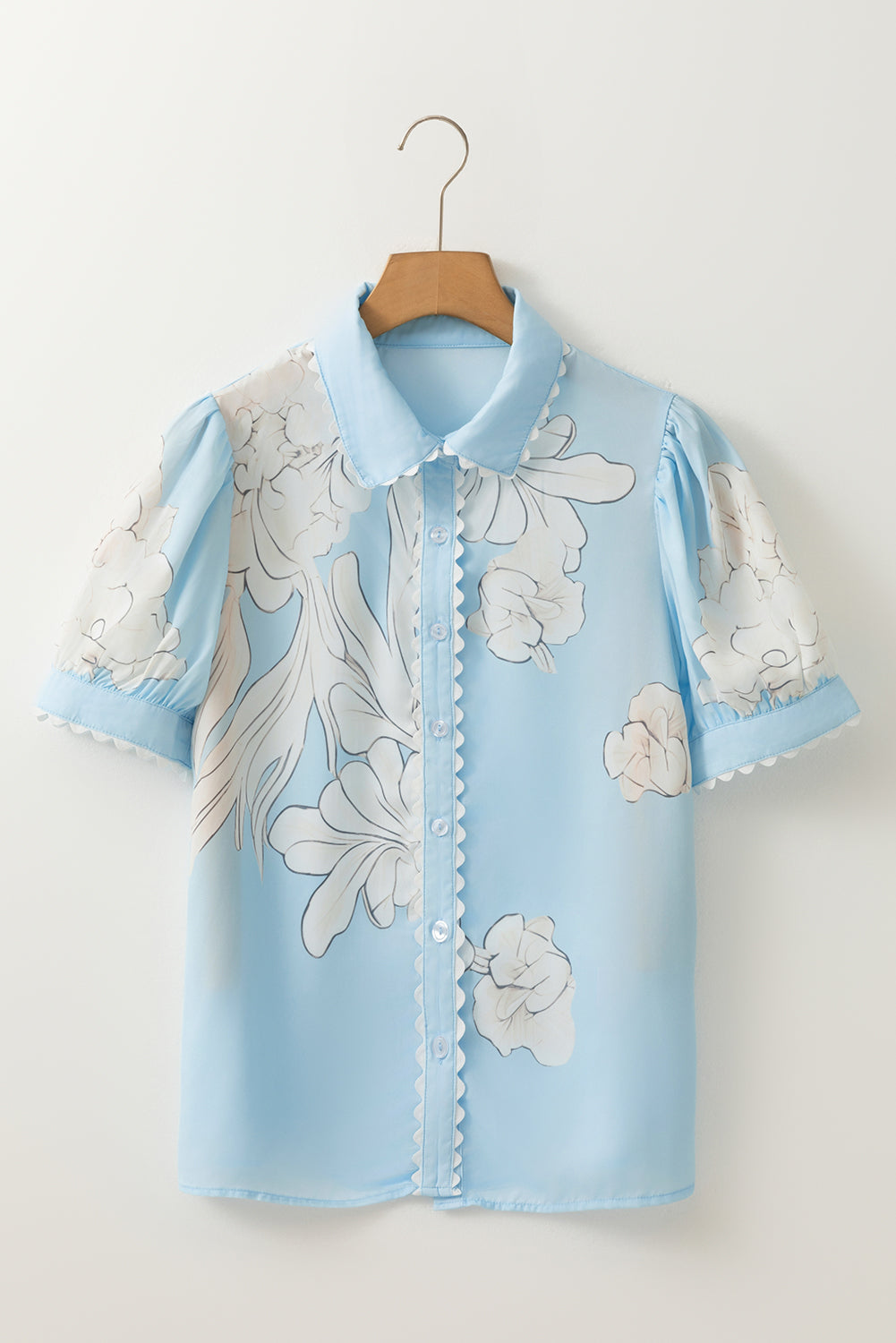 Ric Rac Edge Puff Sleeve Button Up Summer Shirt eAura
